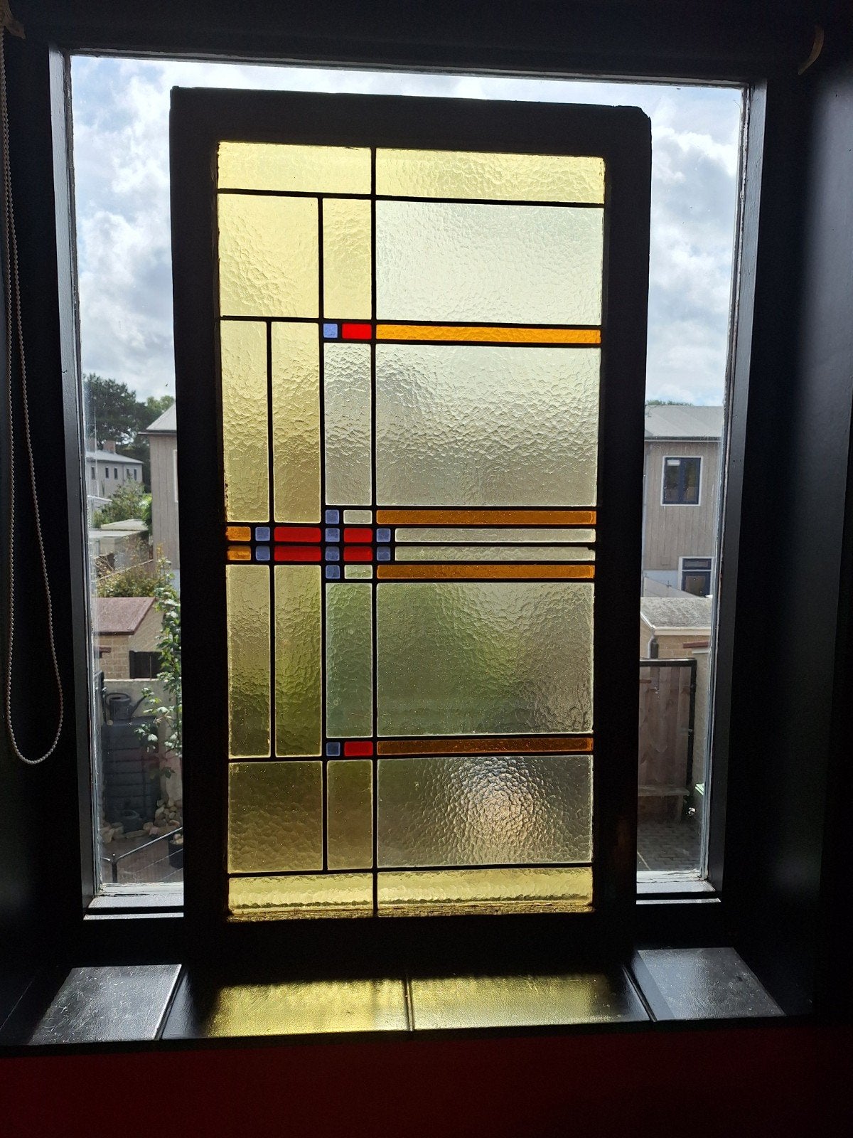 Glas in lood raam met lijst, 117x64,5 cm, Ophalen of Verzenden