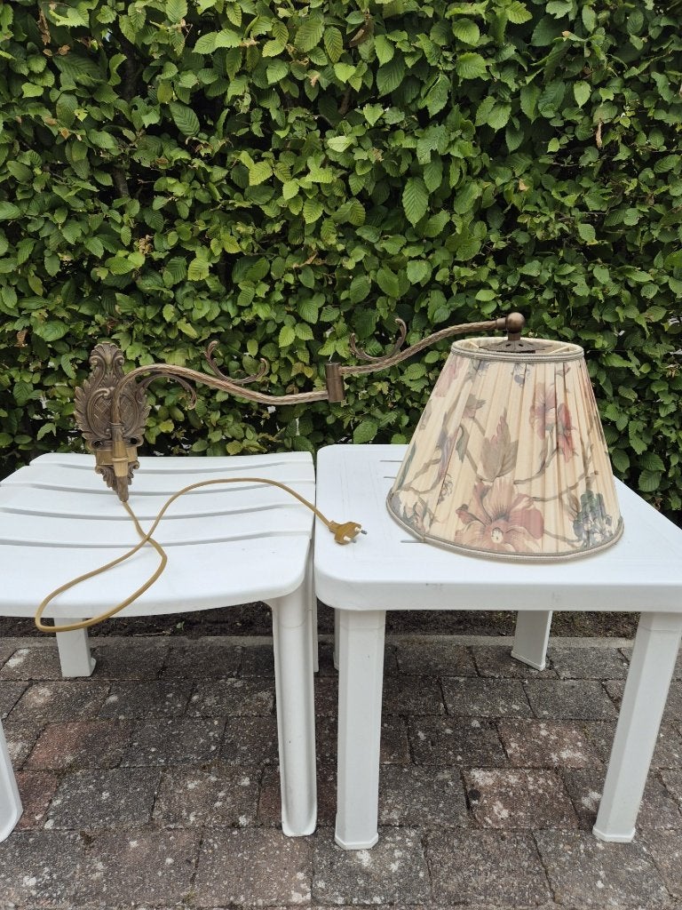 Vintage - Wandlamp - Knikarm - Metaal - Stoffen Bloemenkap-*, Ophalen of Verzenden, Gebruikt, Stof, Vintage, Klassiek, Romantisch