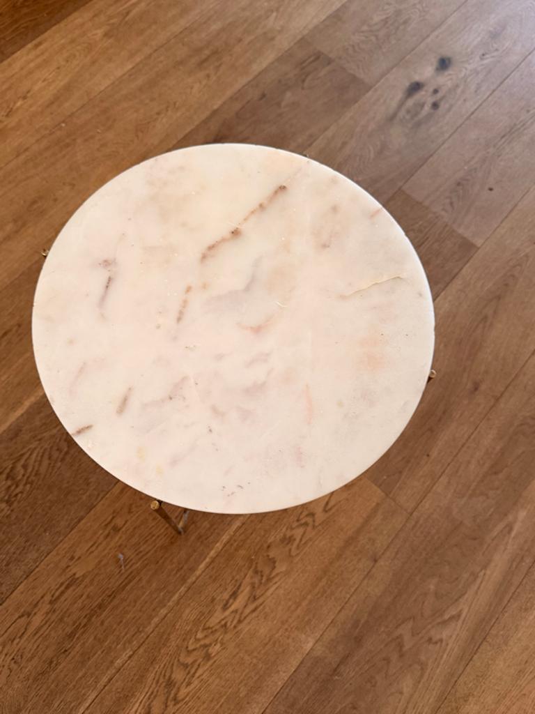 Vintage bijzettafel met marmeren blad, Minder dan 45 cm, Minder dan 55 cm, Gebruikt, Metaal of Aluminium
