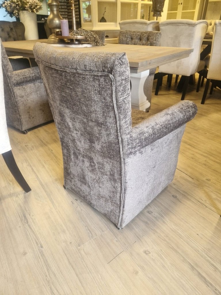 *VOORRAAD* 4 Landelijke Eetkamerstoelen Grazia Wiel Stone (2, Landelijke eetkamerstoelen Grazia Wiel kleur stof stone capiton