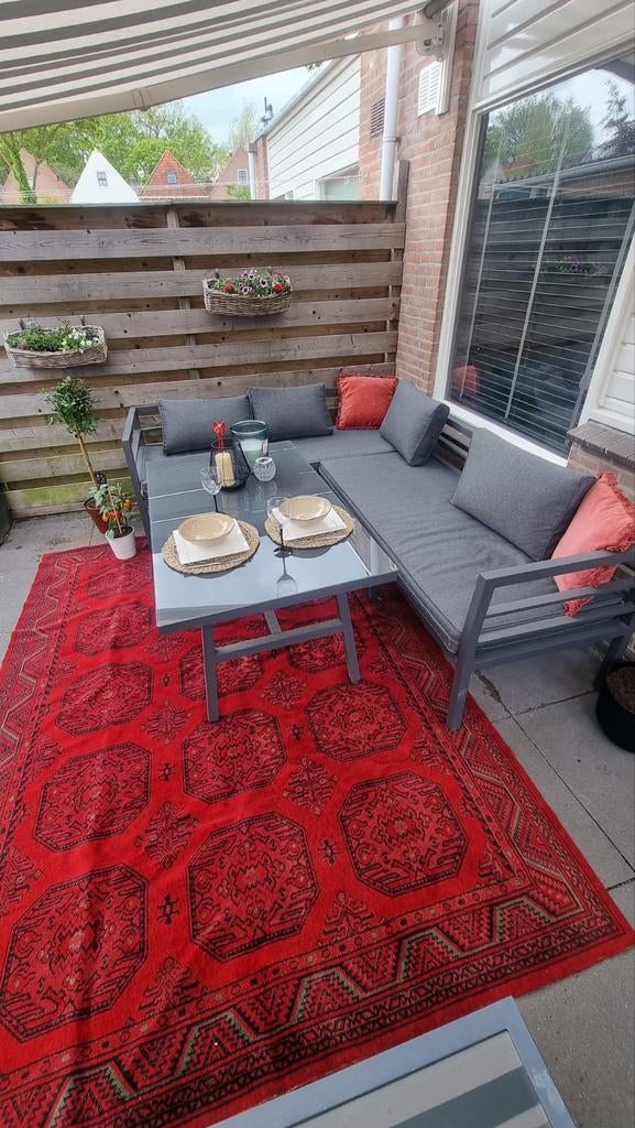 Complete loungeset met kussens en tafel, Tuin en Terras, Tuinsets en Loungesets, Ophalen, Bank, 6 zitplaatsen, Aluminium
