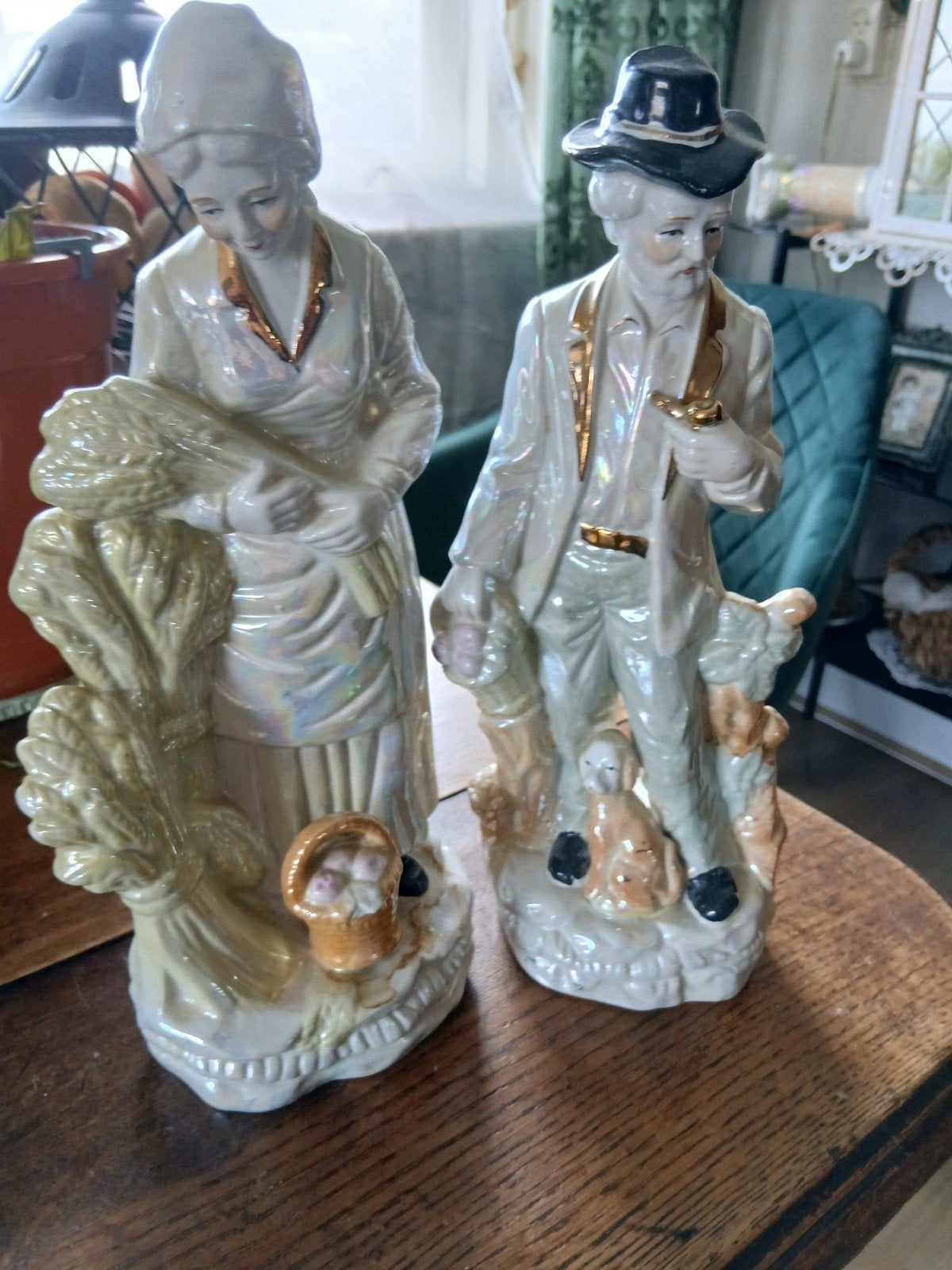 Vintage Boerenpaar Beeldjes - Glanzend Keramiek, Ophalen of Verzenden