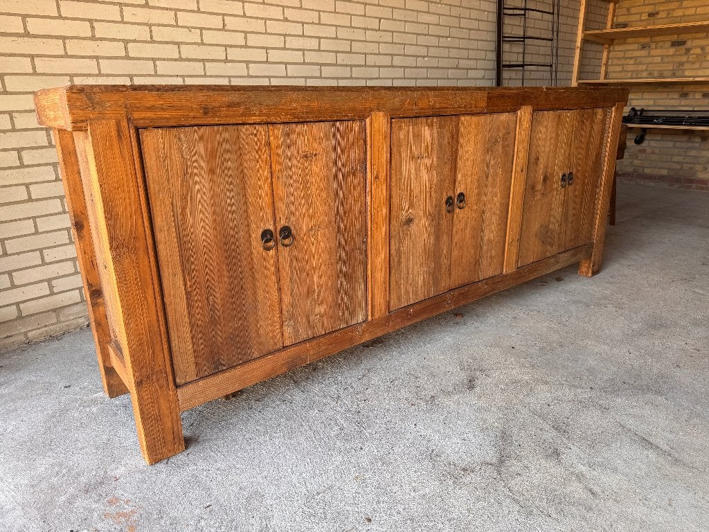 Massief houten dressoir in Ibiza / India look, Ophalen, Gebruikt, 200 cm of meer, Ibiza / Boho / Koloniaal