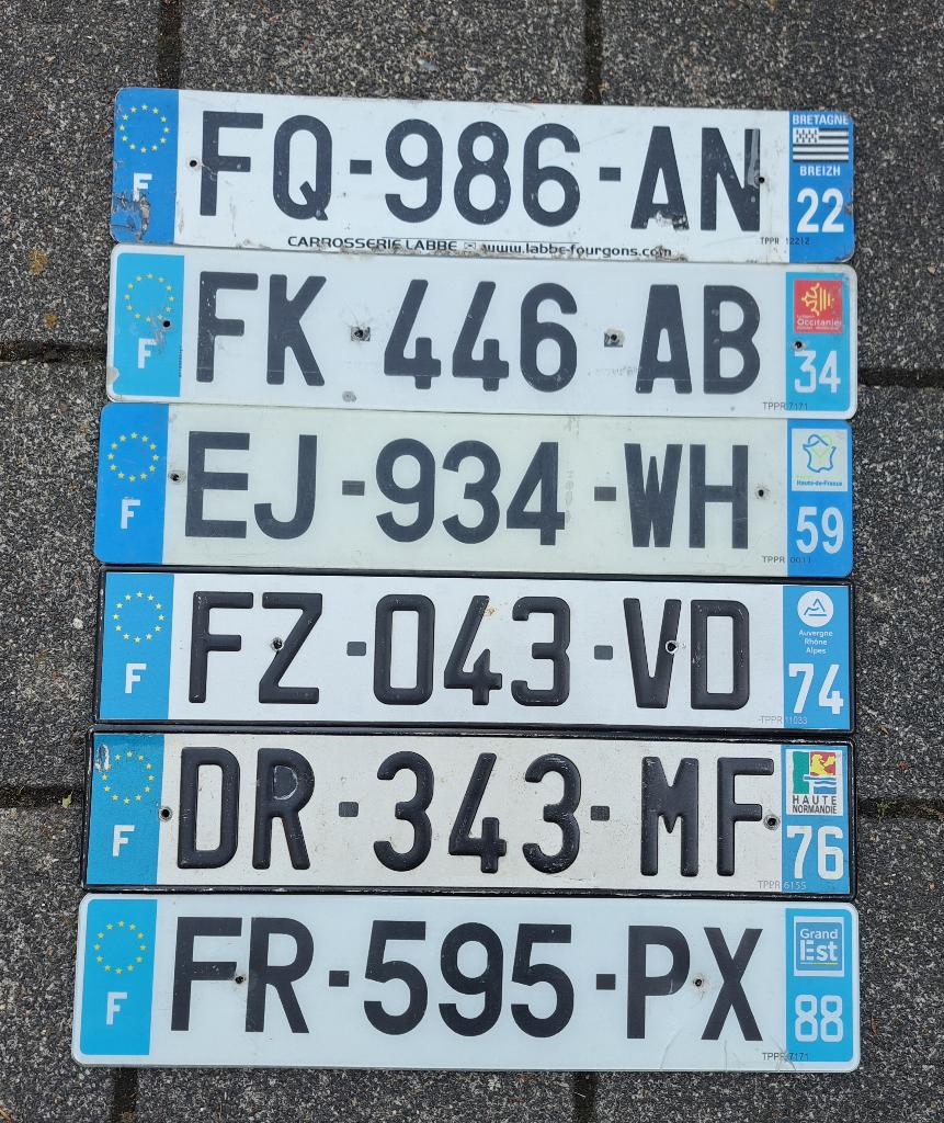 6 Kentekenplaten/nummerborden Frankrijk, Verzenden, Gebruikt, Auto's