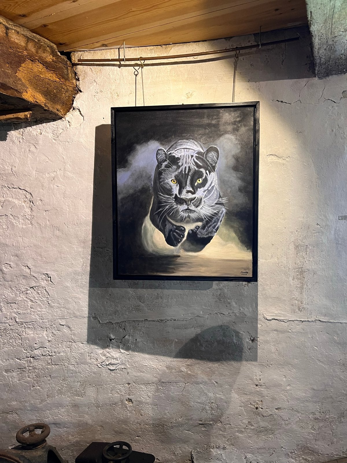 Indrukwekkend schilderij van een zwarte panter, Acrylverf, Doek, Realistisch, Dieren