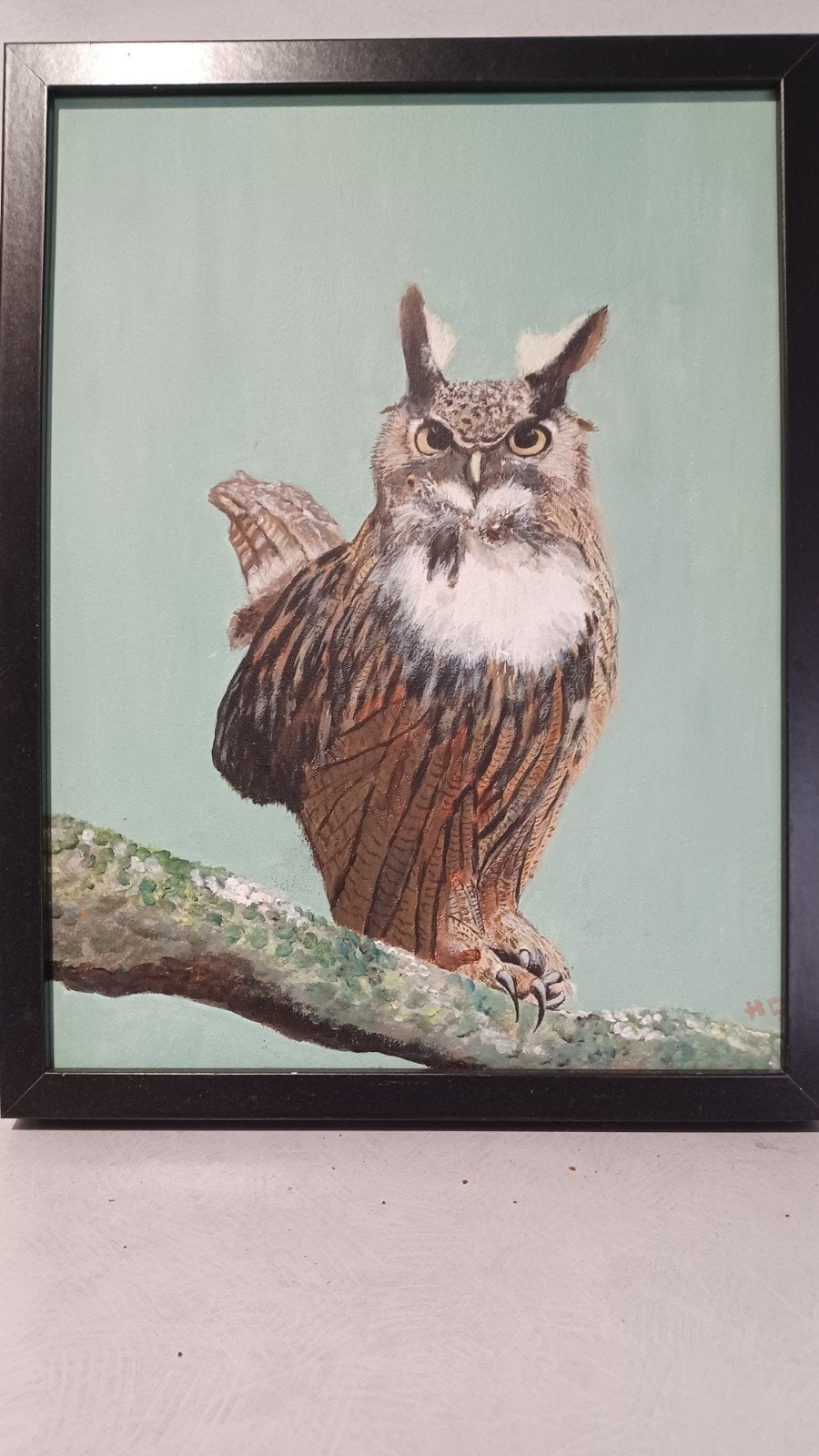 Oehoe uil., Ophalen of Verzenden, Minder dan 50 cm, Schilderij