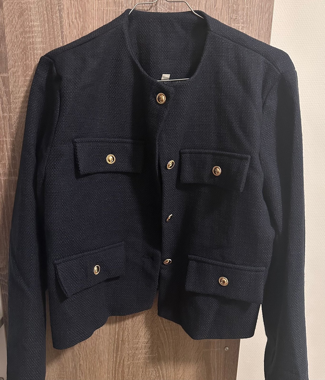 Donkerblauw bouclé jasje, Kleding | Dames, Maat 42/44 (L), Zo goed als nieuw, Jasje, Verzenden