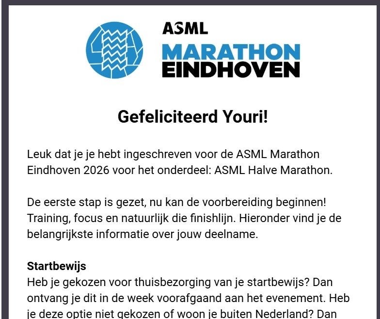 Startbewijs halve marathon Eindhoven, Eén persoon