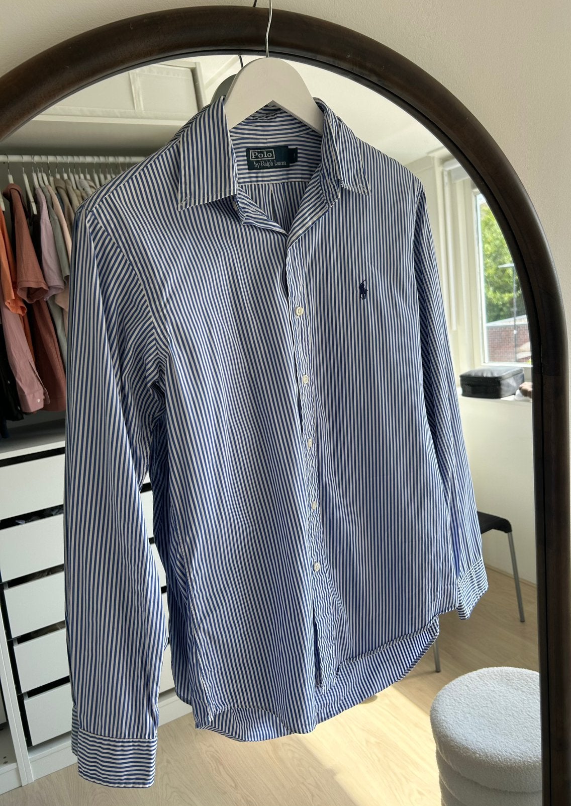 Polo Ralph Lauren slim fit gestreepte blouse blauw/wit S, Ophalen of Verzenden, Zo goed als nieuw, Maat 36 (S), Blauw