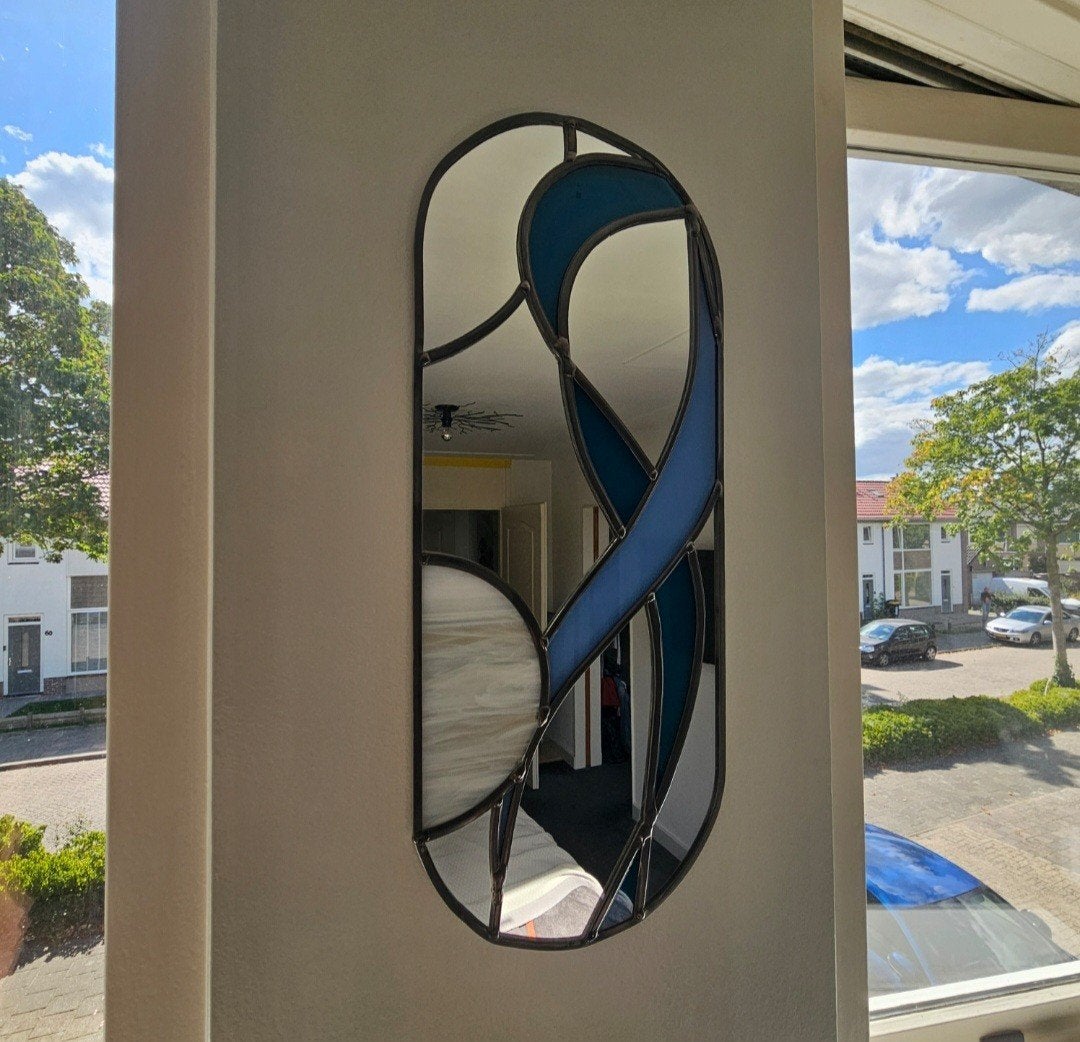 Glas in lood hanger spiegel - Uniek design, Ophalen, Minder dan 50 cm, Zo goed als nieuw, Minder dan 100 cm