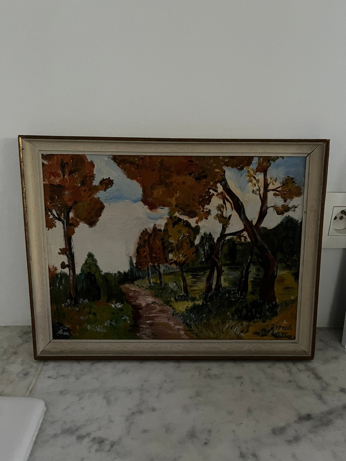 KUNST SCHILDERIJ IN KADER HERFST LANDSCHAP, Ophalen of Verzenden
