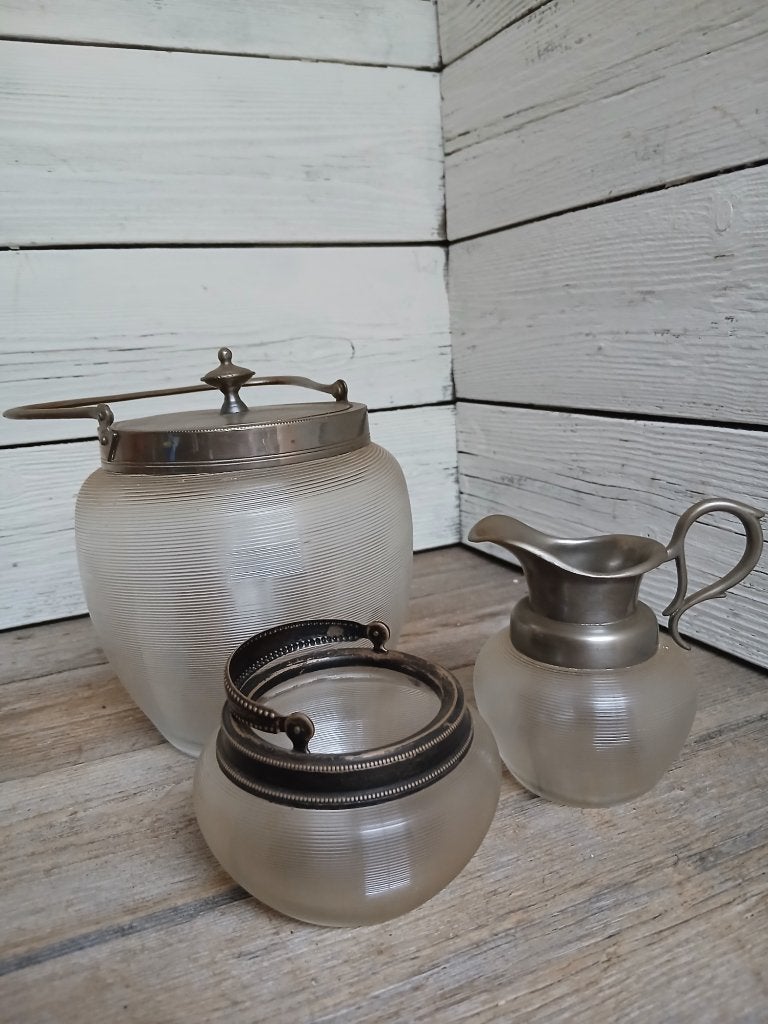 Antieke 3-delige set Fries draadglas (ca. 1900)., Ophalen of Verzenden