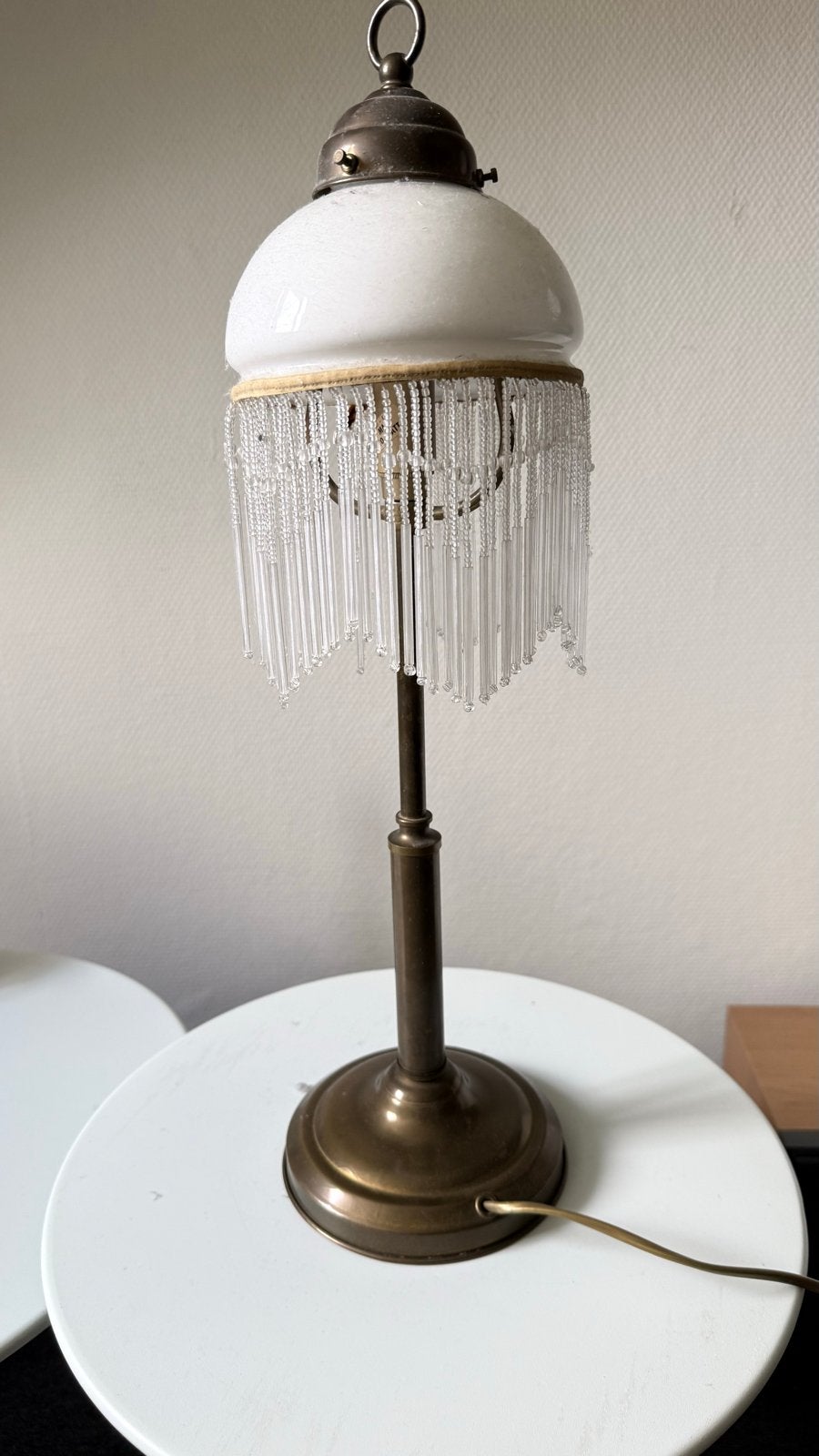 Vintage Tafellamp met Glazen Kralen en Opaal Witte Kap, Ophalen