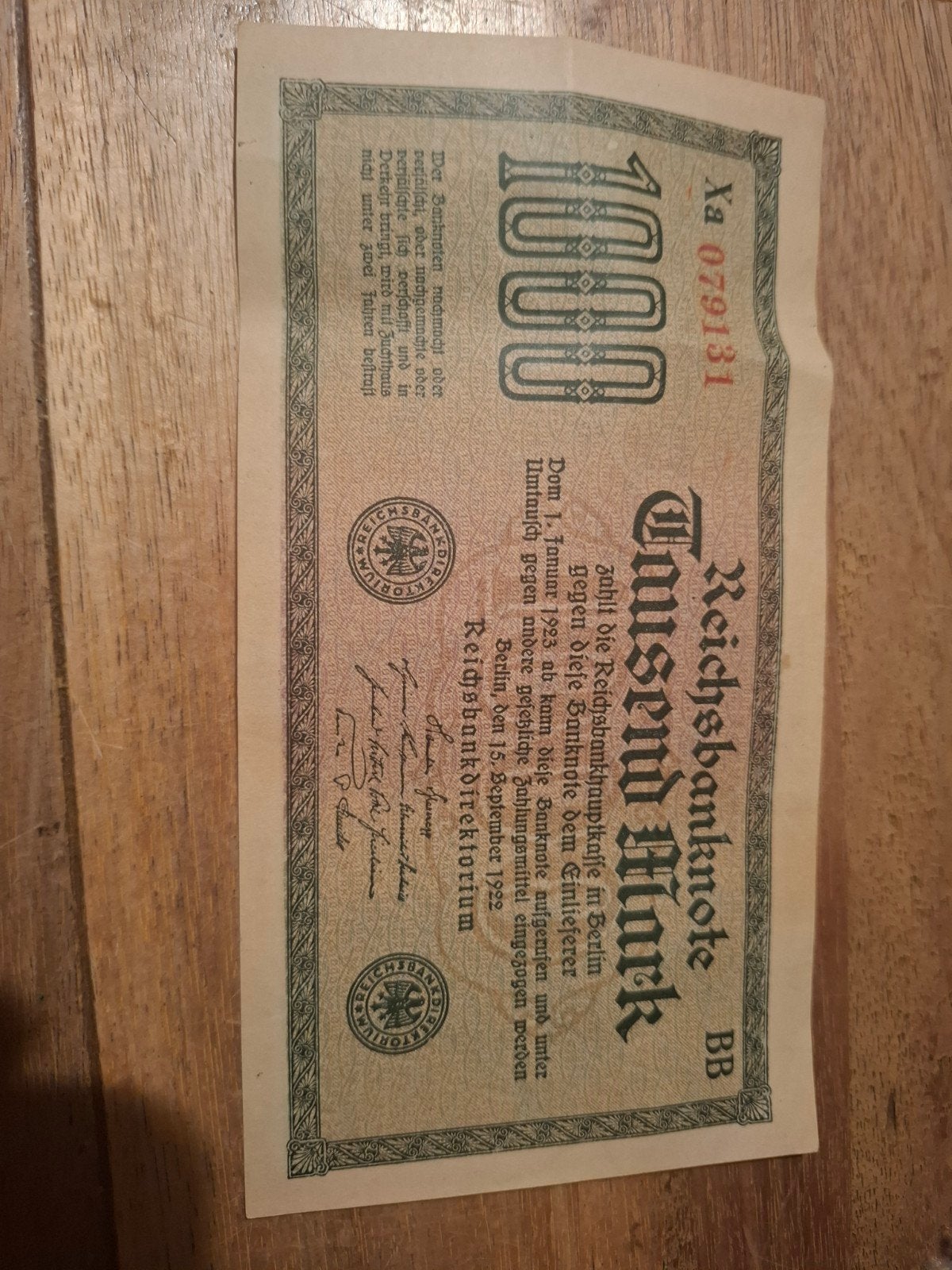 Zeldzaam 1000 Mark biljet uit 1922 - Duitsland, Postzegels en Munten, Ophalen of Verzenden, Duitsland, Los biljet