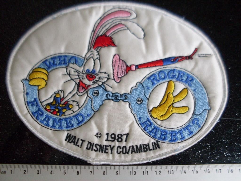 patch opnaai embleem who framed roger rabbit? 1987 amblin, Verzamelen, Disney, Verzenden, Overige figuren, Zo goed als nieuw, Kleding of Textiel