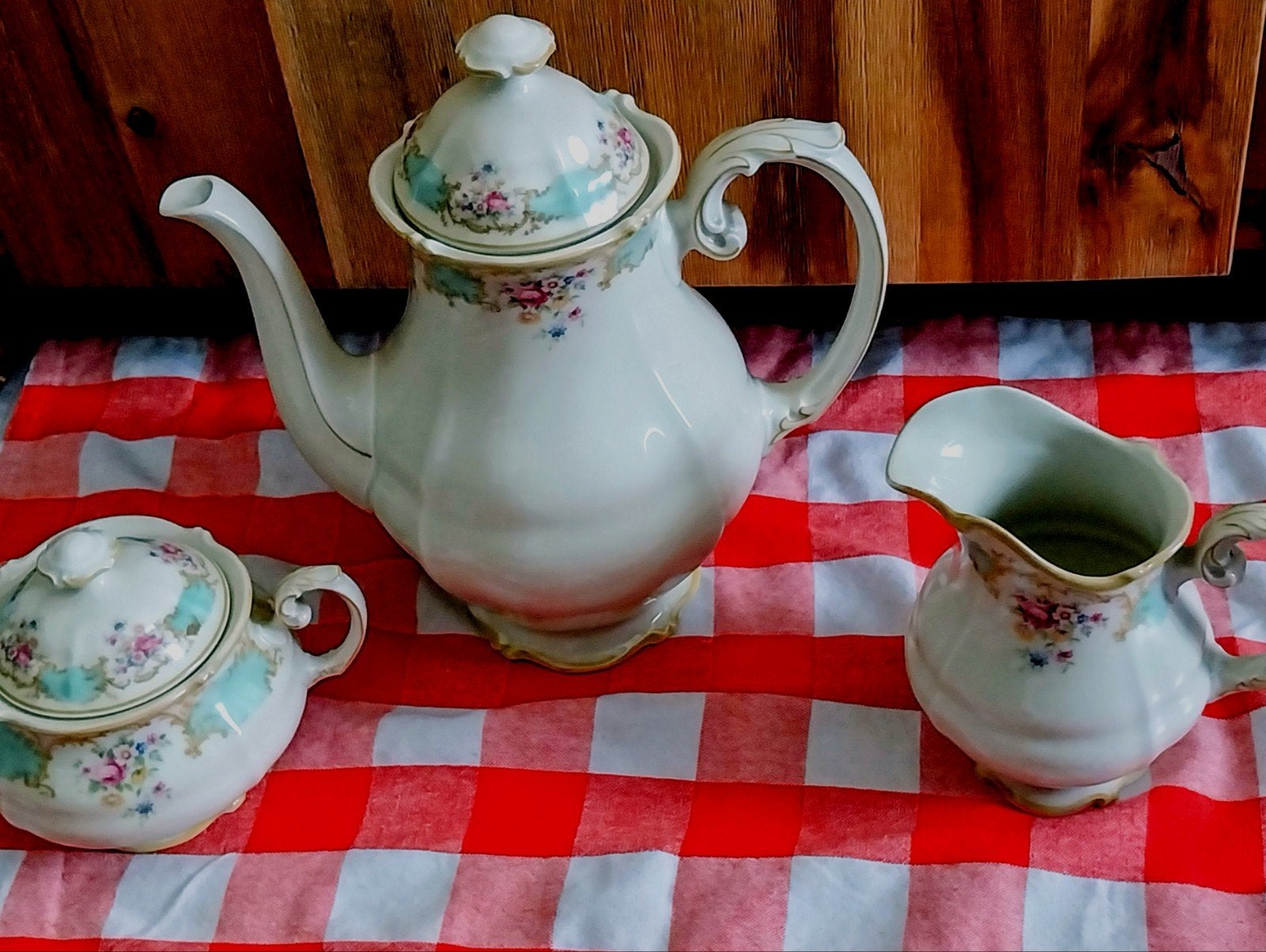 Vintage Hutschenreuther Theeservies - Bloemen & Goud, Ophalen of Verzenden