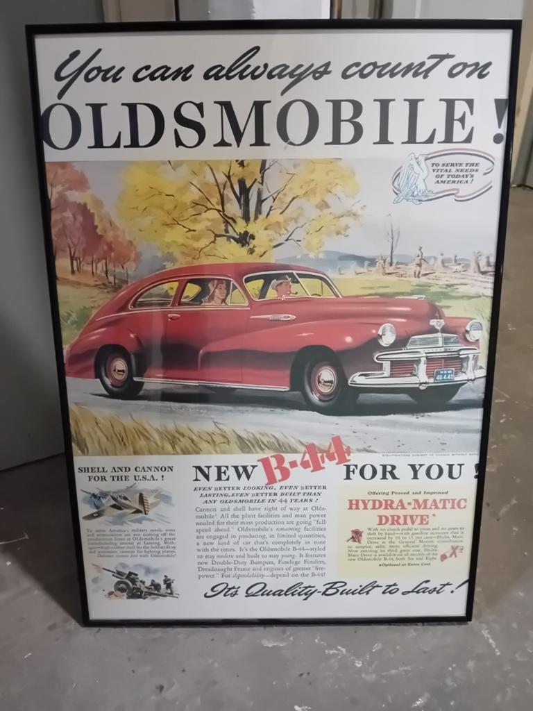 Vintage Oldsmobile Poster uit 1940 - Klassieke Auto Reclame, Verzamelen, Posters, Gebruikt, Reclame, A1 t/m A3, Rechthoekig Staand
