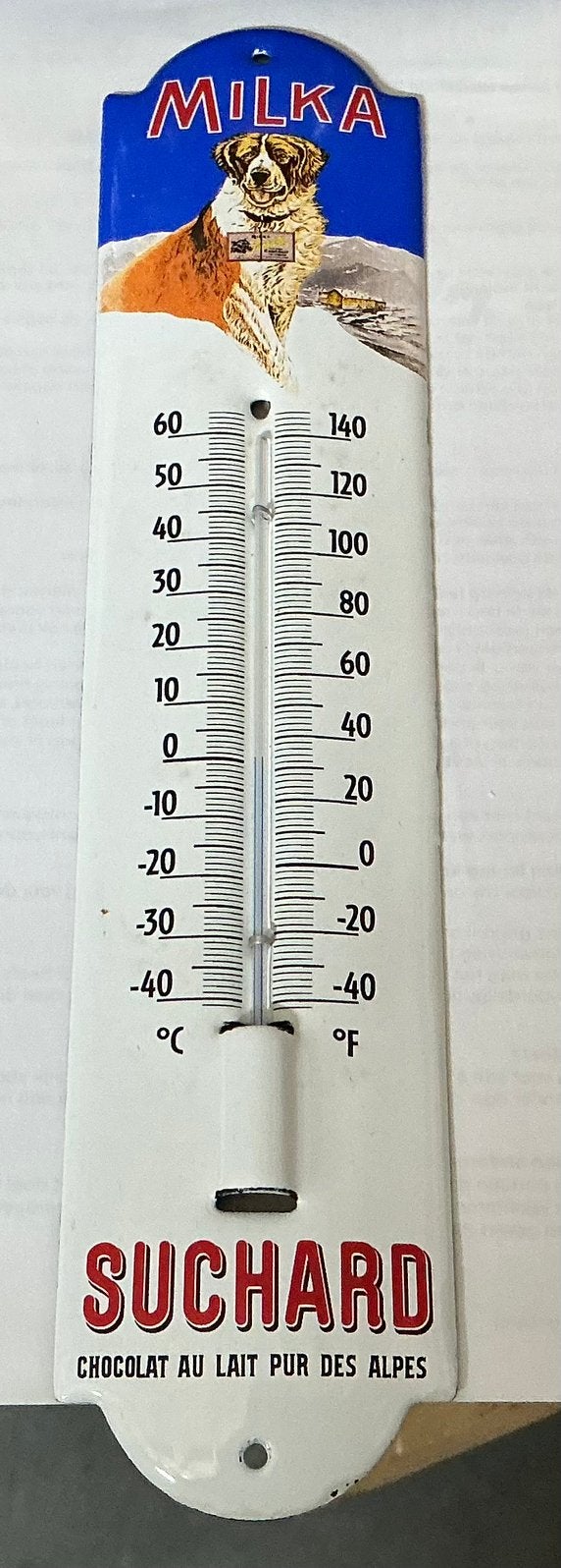 Emaille thermometer MILKA, Ophalen of Verzenden, Gebruikt, Reclamebord