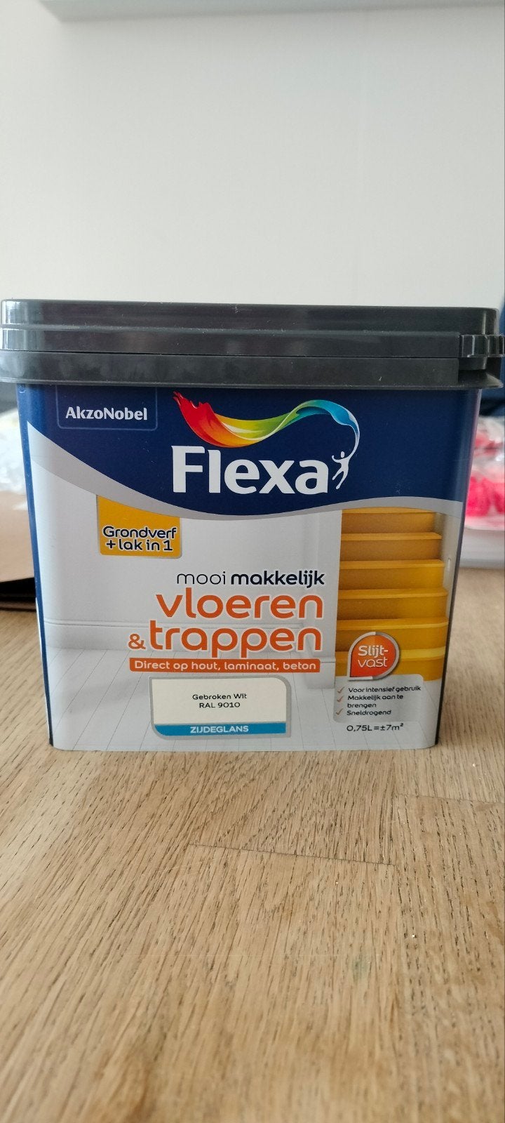 Flexa Vloeren & Trappen Grondverf + Lak 2-in-1 Zijdeglans, Wit, Nieuw, Ophalen of Verzenden, Lak