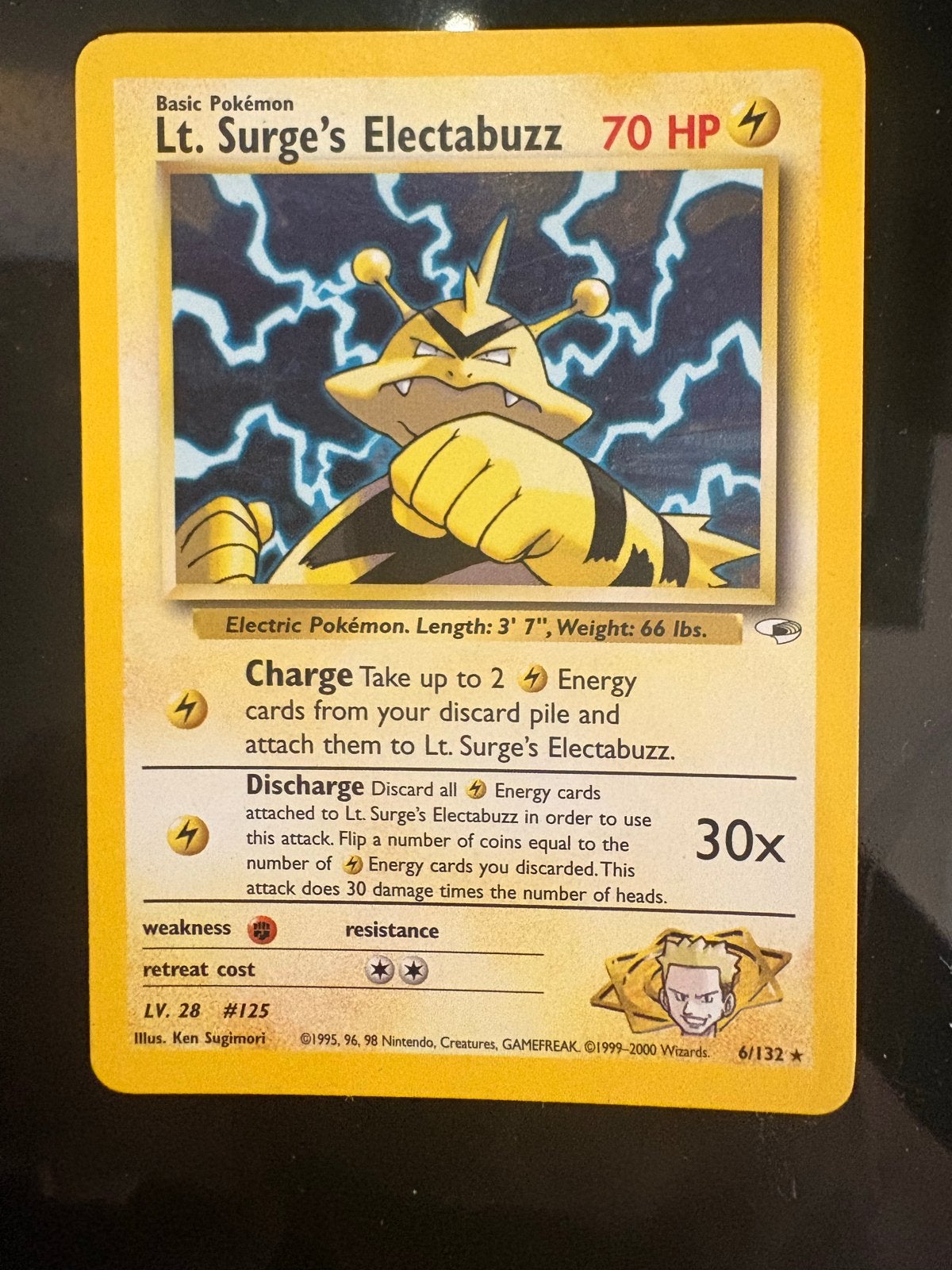 Pokémon Kaart: Lt. Surge's Electabuzz (Gym Heroes), Ophalen of Verzenden, Gebruikt, Losse kaart
