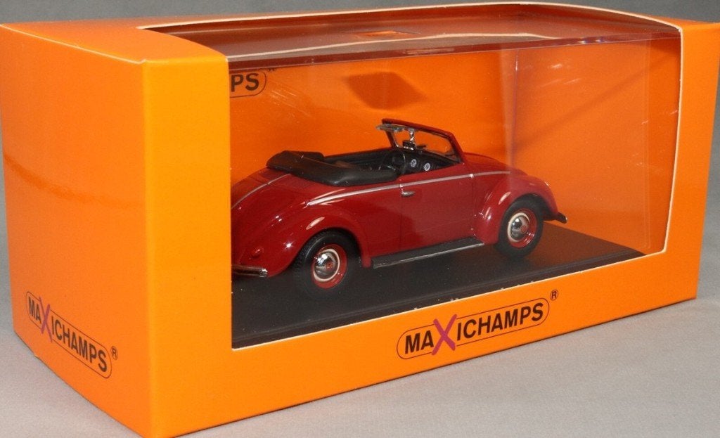 Maxichamps 1:43 Volkswagen Hebmuller Cabriolet 1950 Rood, -, Minichamps / lijn Maxichamps, Nieuw, Ophalen of Verzenden