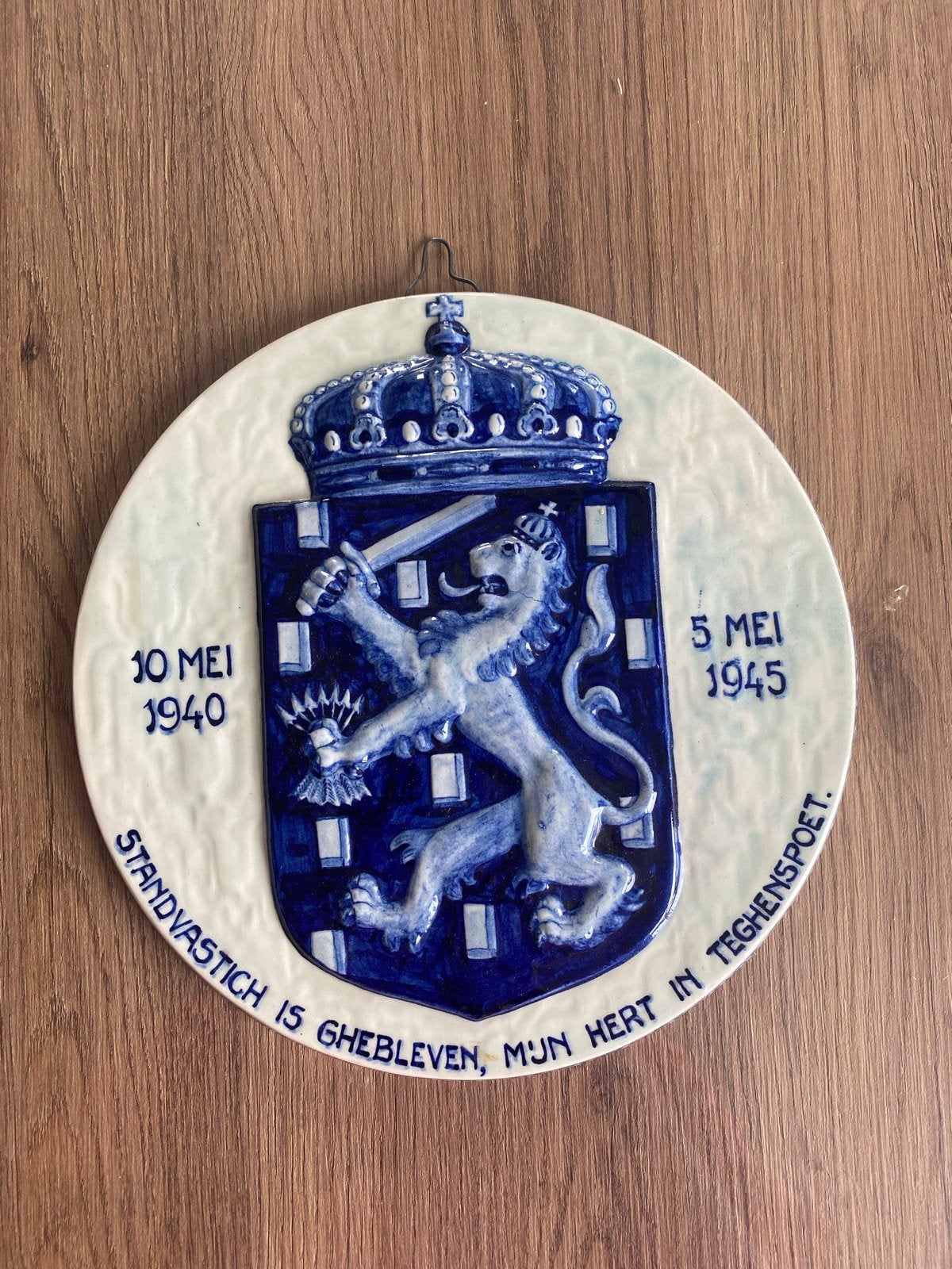Delfts Blauw Wandbord - Herdenking 1940-1945, Ophalen
