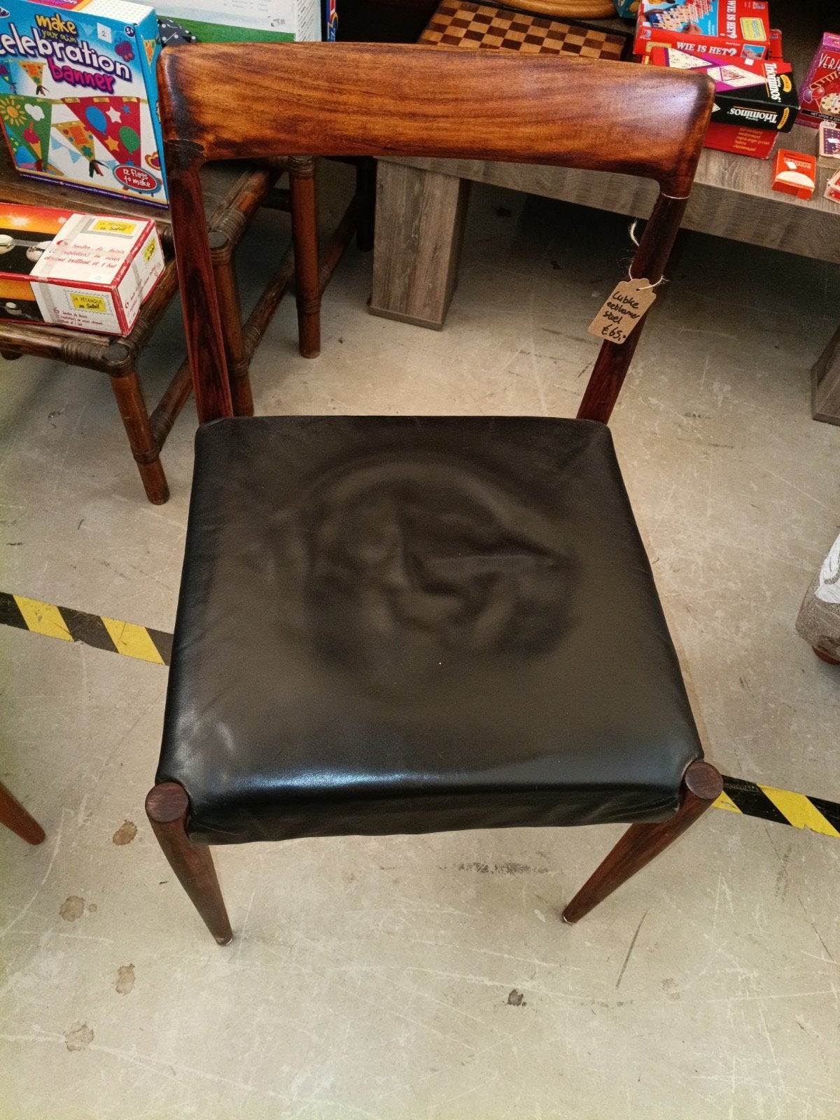 Vintage Lubke Eetkamerstoel - Zwart Leer en Hout, Ophalen