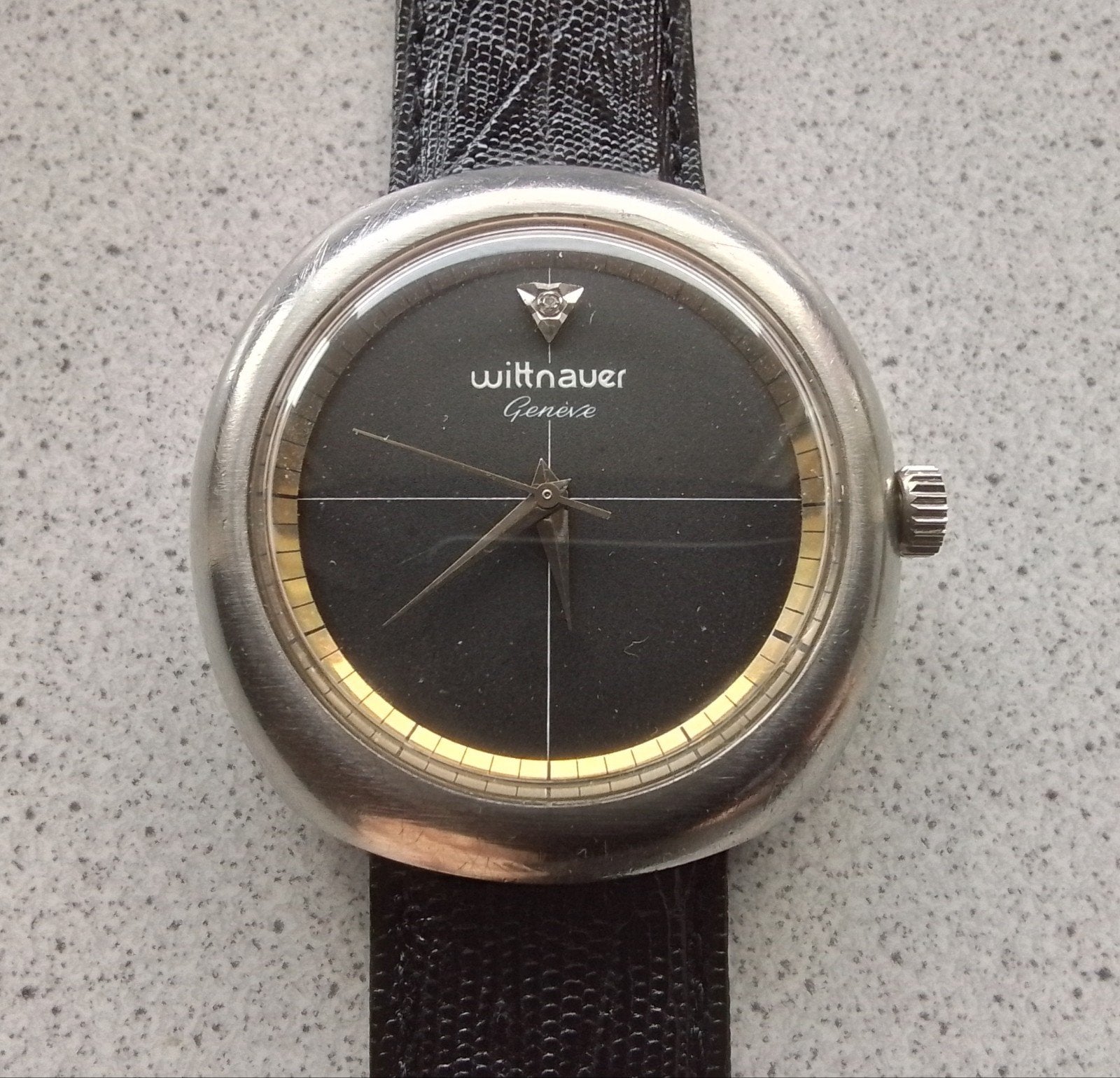 Wittnauer diamond dial Zwitsers automatisch herenhorloge, Overige merken, Staal, Met bandje, Verzenden