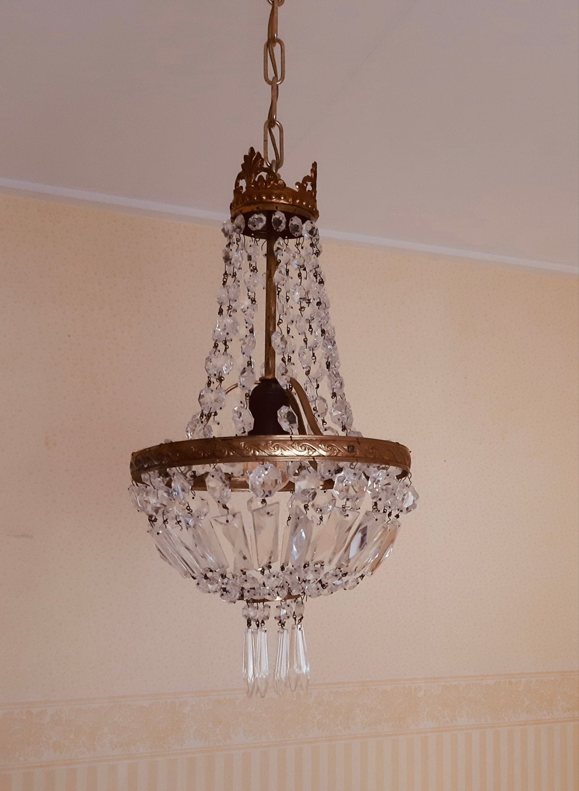 Antieke kristallen zakkroonluchter - Elegante plafondlamp, Gebruikt, Romantisch  vintage., Glas, E27 (groot)