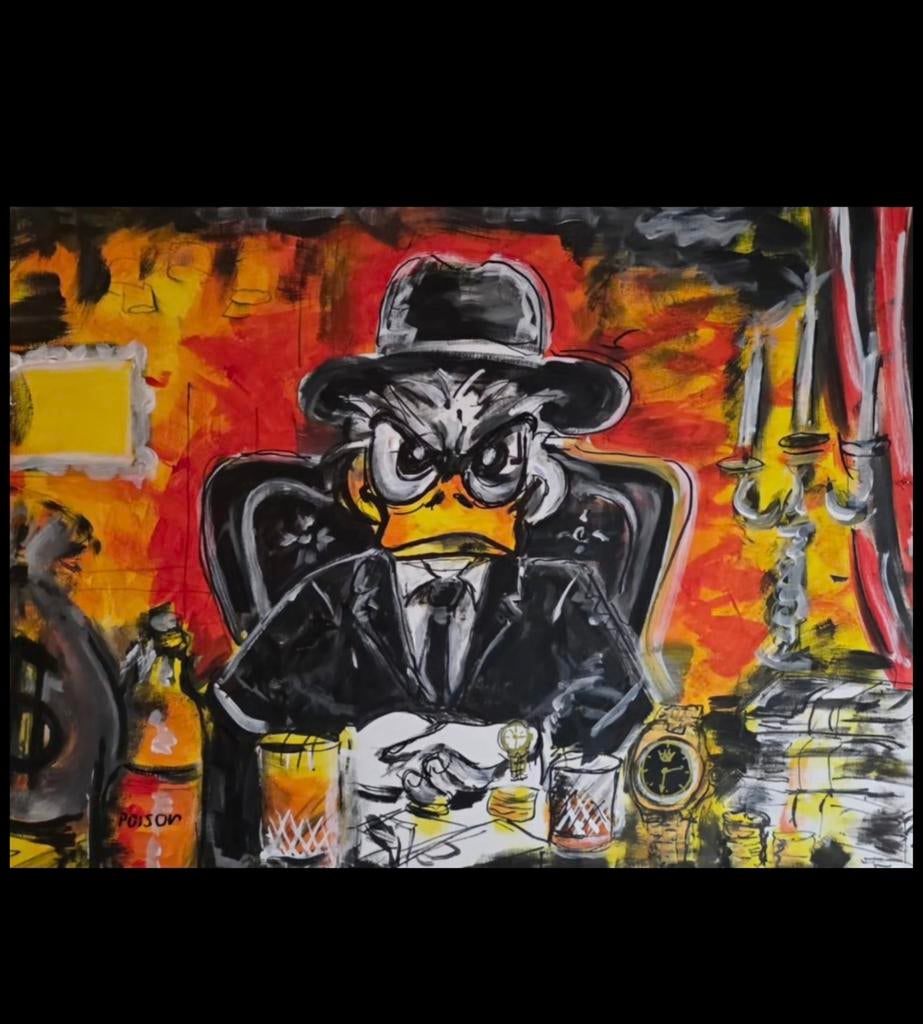 Uniek Handgeschilderd Schilderij – Gangster Duck 
Stoer, Ophalen of Verzenden, Nieuw