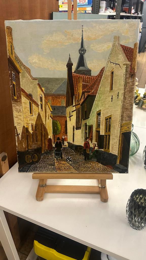 schilderij van oud straattafereel sfeervol & tijdloos, Antiek en Kunst, Kunst | Schilderijen | Klassiek, Ophalen