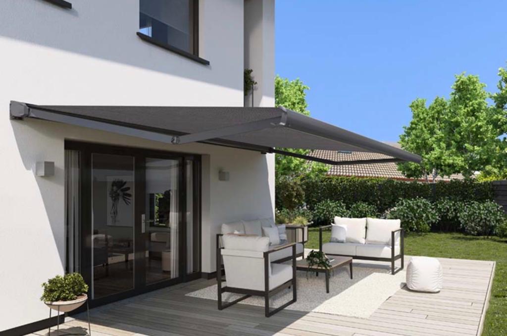 Luxa Flex Nova Shade Knikarm Zonnescherm 400x300cm Somfy, Tuin en Terras, Zonneschermen, Ophalen, Elektrisch, Zo goed als nieuw