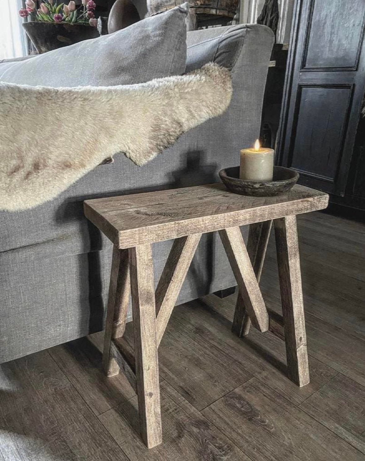 ~Stoer Sober Landelijk Houten Krukje/Bankje~, Huis en Inrichting, Woonaccessoires | Overige, Ophalen of Verzenden, Nieuw
