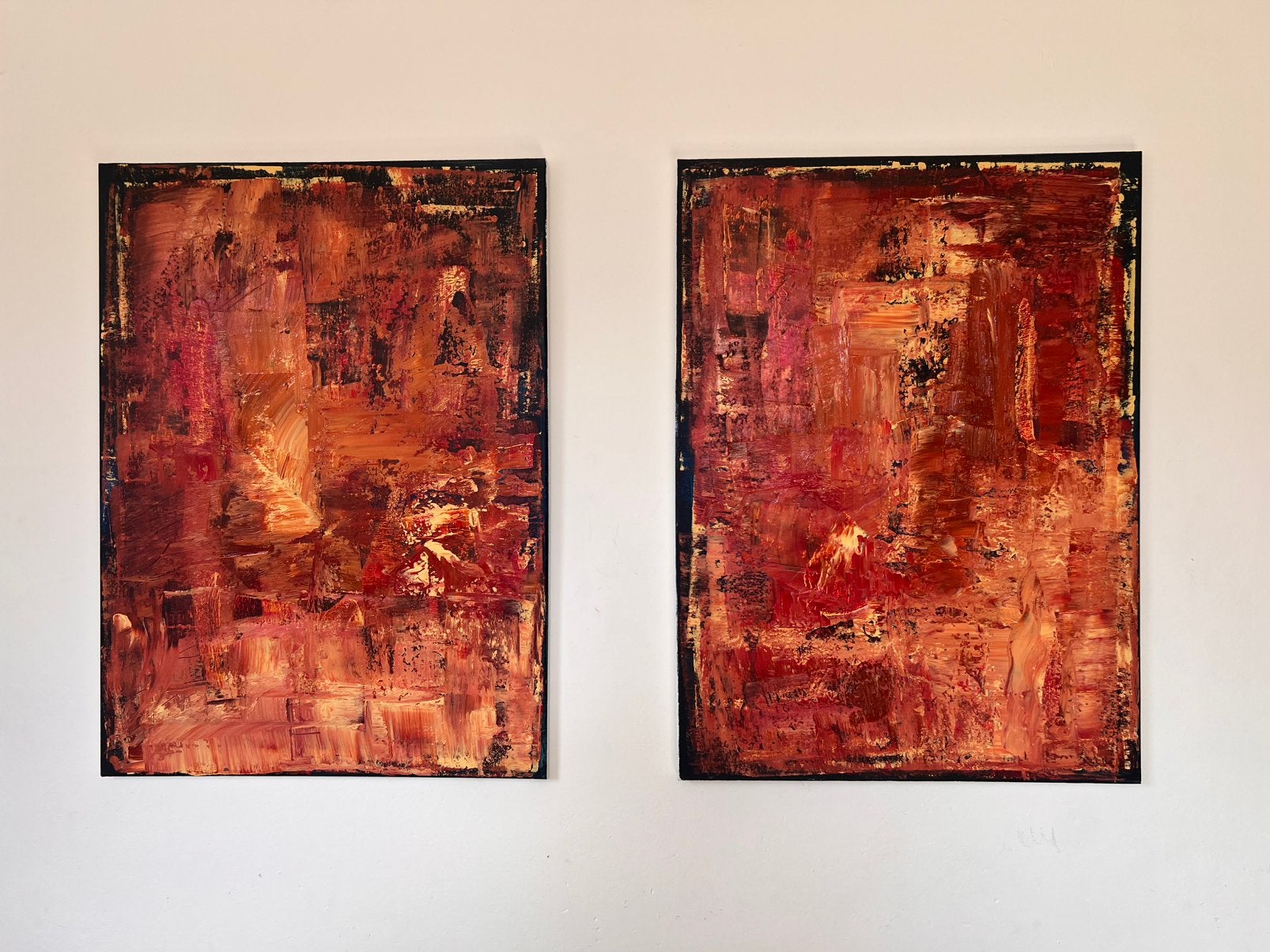 Abstract 2 luik schilderijen 55x75, Antiek en Kunst, Ophalen of Verzenden
