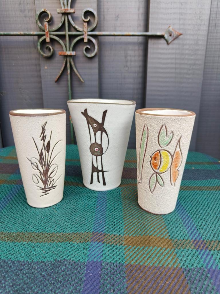 Drie stuks Retro/Vintage vaasjes in de stijl van Boonstra, Ophalen of Verzenden