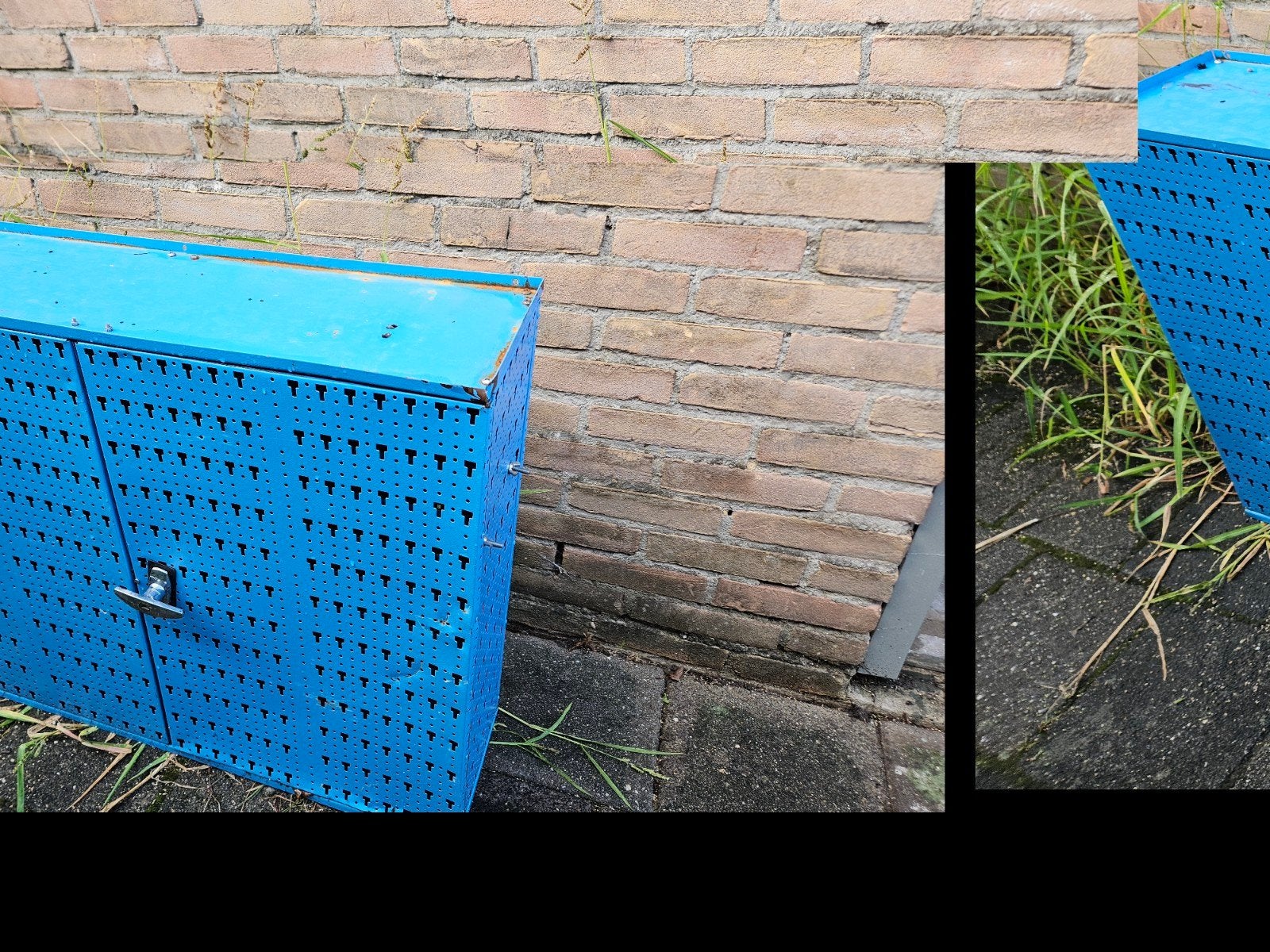Blauwe metalen gereedschapskast/opbergkast, Ophalen
