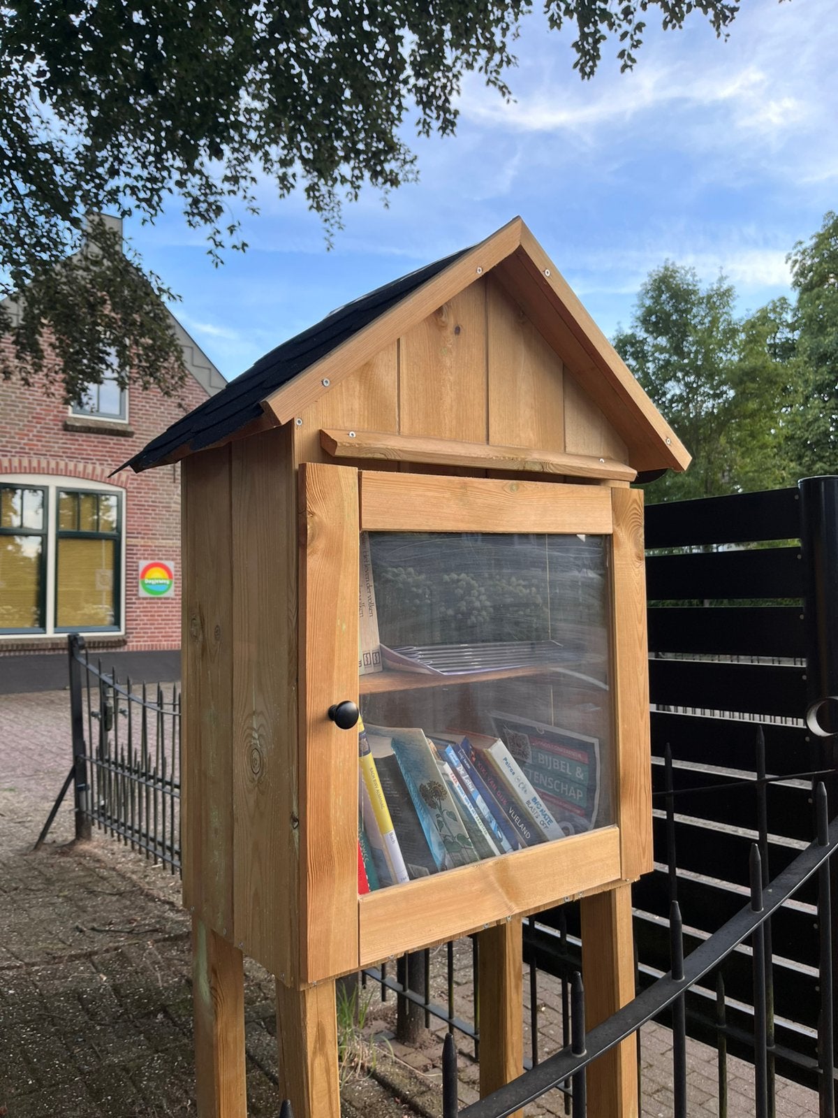 Minibieb/boekenkastje voor buiten met bitumen dak, Huis en Inrichting, Ophalen, Nieuw, Minder dan 100 cm, Grenenhout