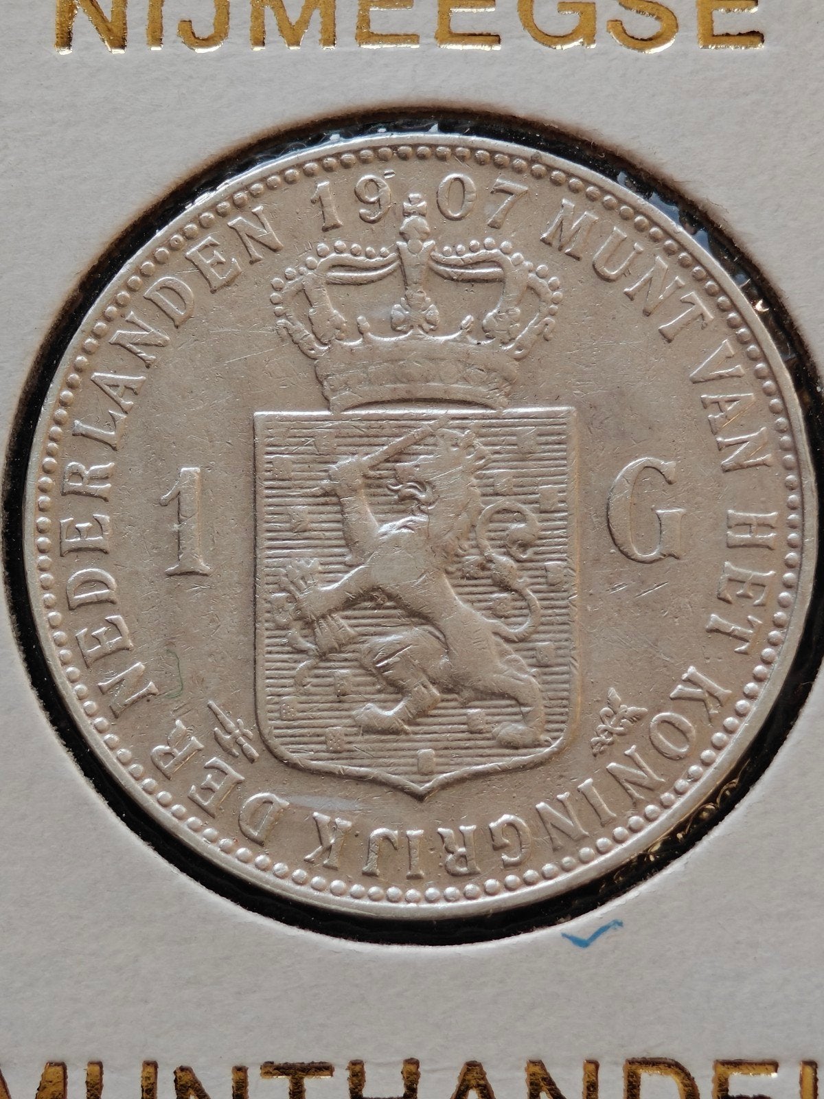 Zilveren 1 Gulden 1907 Koningin Wilhelmina, Postzegels en Munten, Munten | Nederland, 1 gulden, Zilver, Ophalen of Verzenden, Koningin Wilhelmina