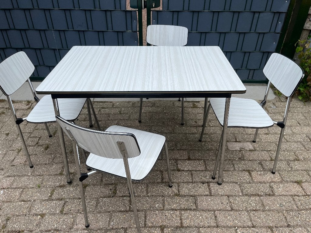 Tafel met 4 stoelen Formica en chromen poten, jaren 60, Ophalen, Overige materialen, Gebruikt, 100 tot 150 cm