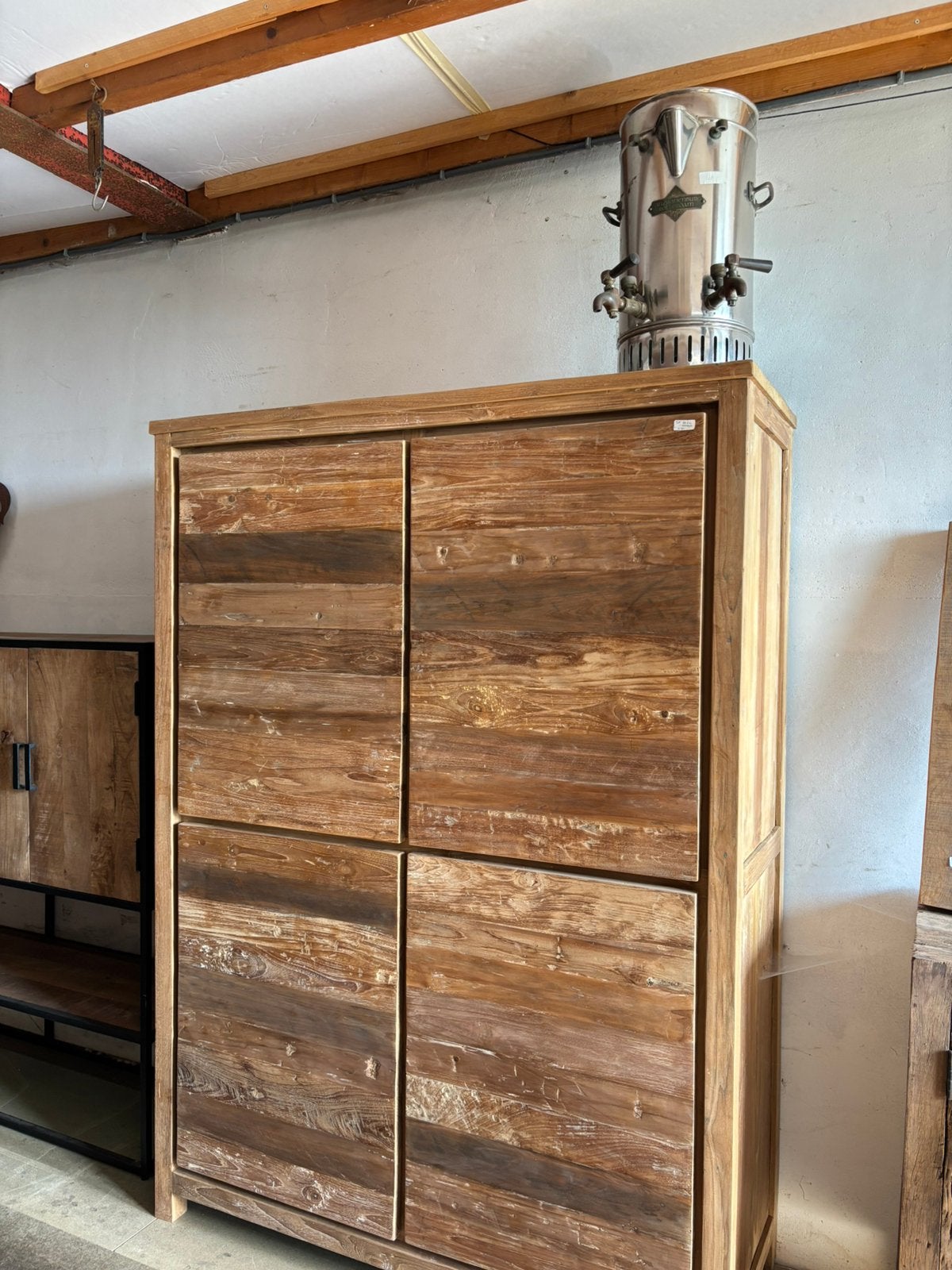 Recycled teak houten kast 4 deuren Rustiek, Ophalen, 100 tot 150 cm, Teakhout, Hoevesteenwijkerwold@gmail.com