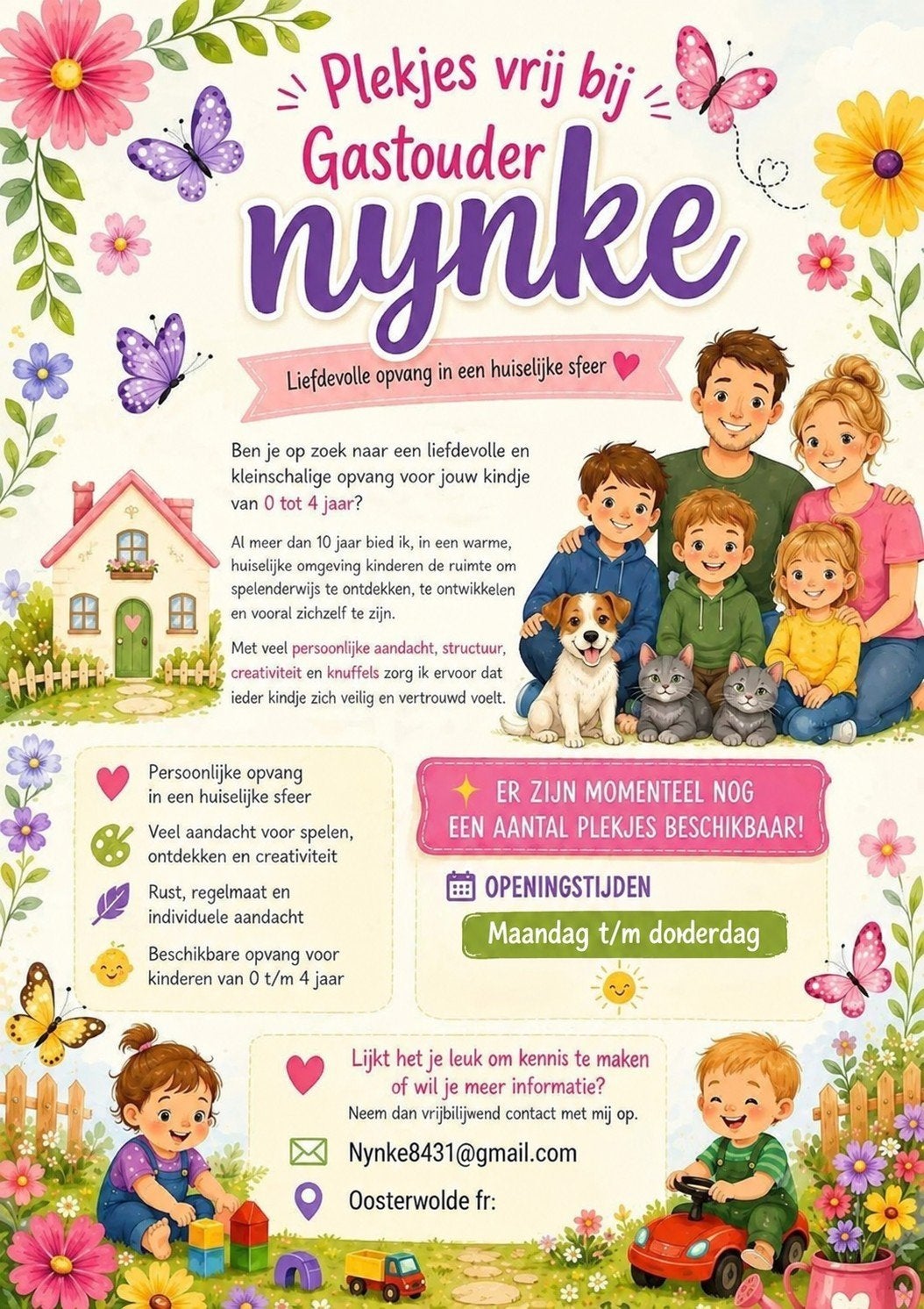 Gastouder opvang oppas Oosterwolde friesland, Ophalen, Nieuw