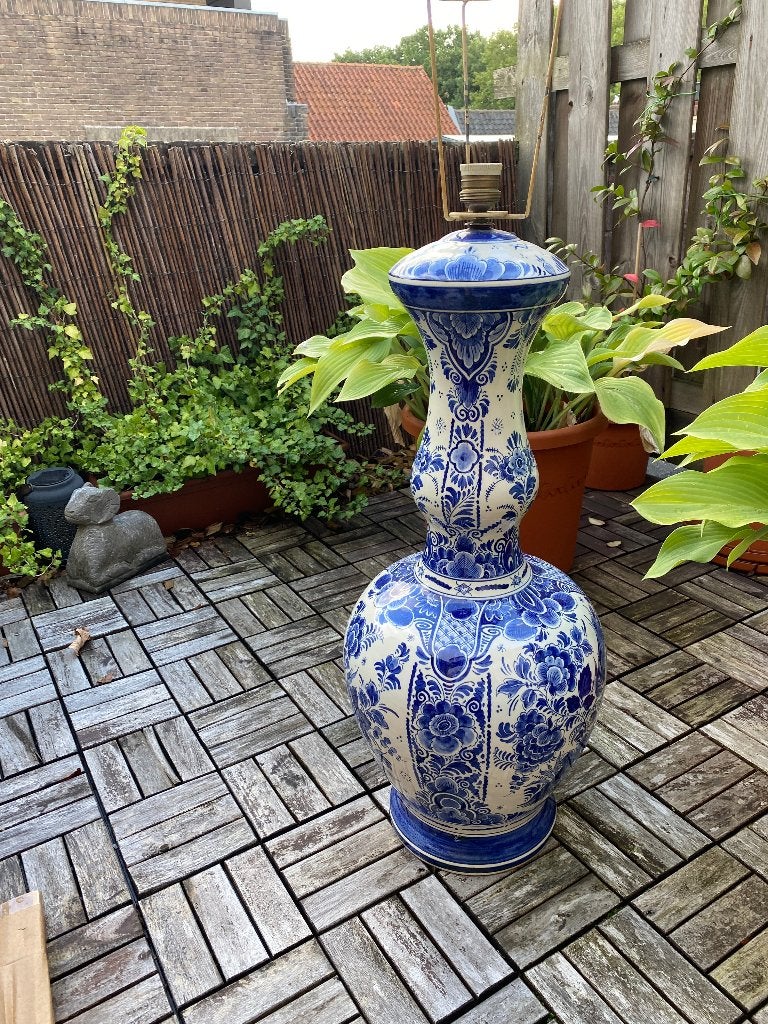 Antieke Delfts blauwe staande lamp, Ophalen, Gebruikt, Antiek klassiek, Keramiek
