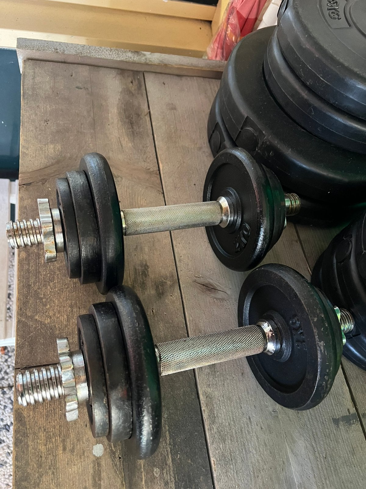 Dumbells set staal verstelbaar., Sport en Fitness, Fitnessmaterialen, Ophalen of Verzenden, Zo goed als nieuw, Dumbbell