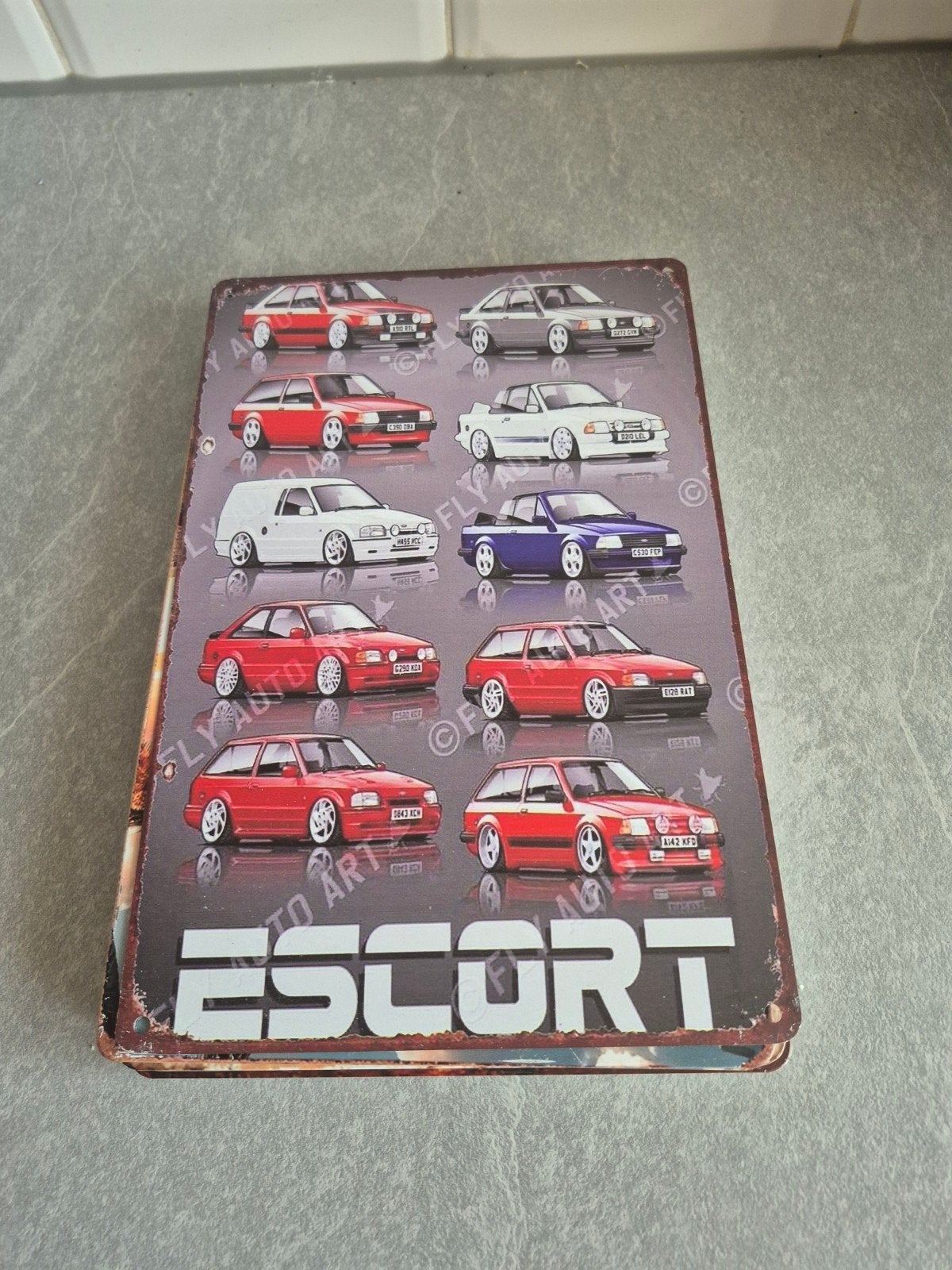 Metalen bord Ford Escort auto's - Decoratie, Huis en Inrichting, Minder dan 50 cm, Nieuw, Ophalen of Verzenden, Print