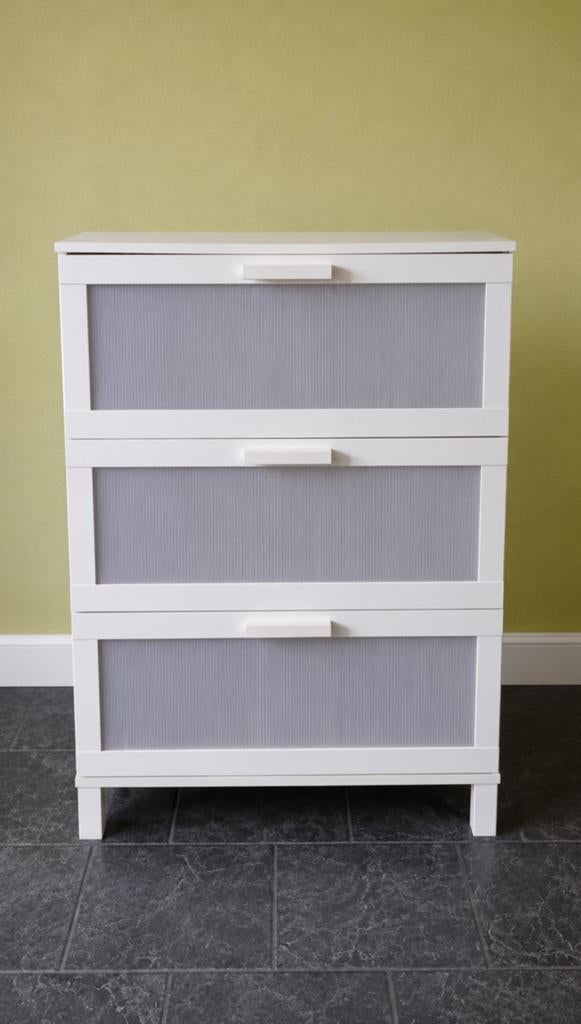 Witte ladekast met 3 laden - 100x80x40 cm, Ophalen, 50 tot 100 cm, 3 of 4 laden, Minder dan 100 cm