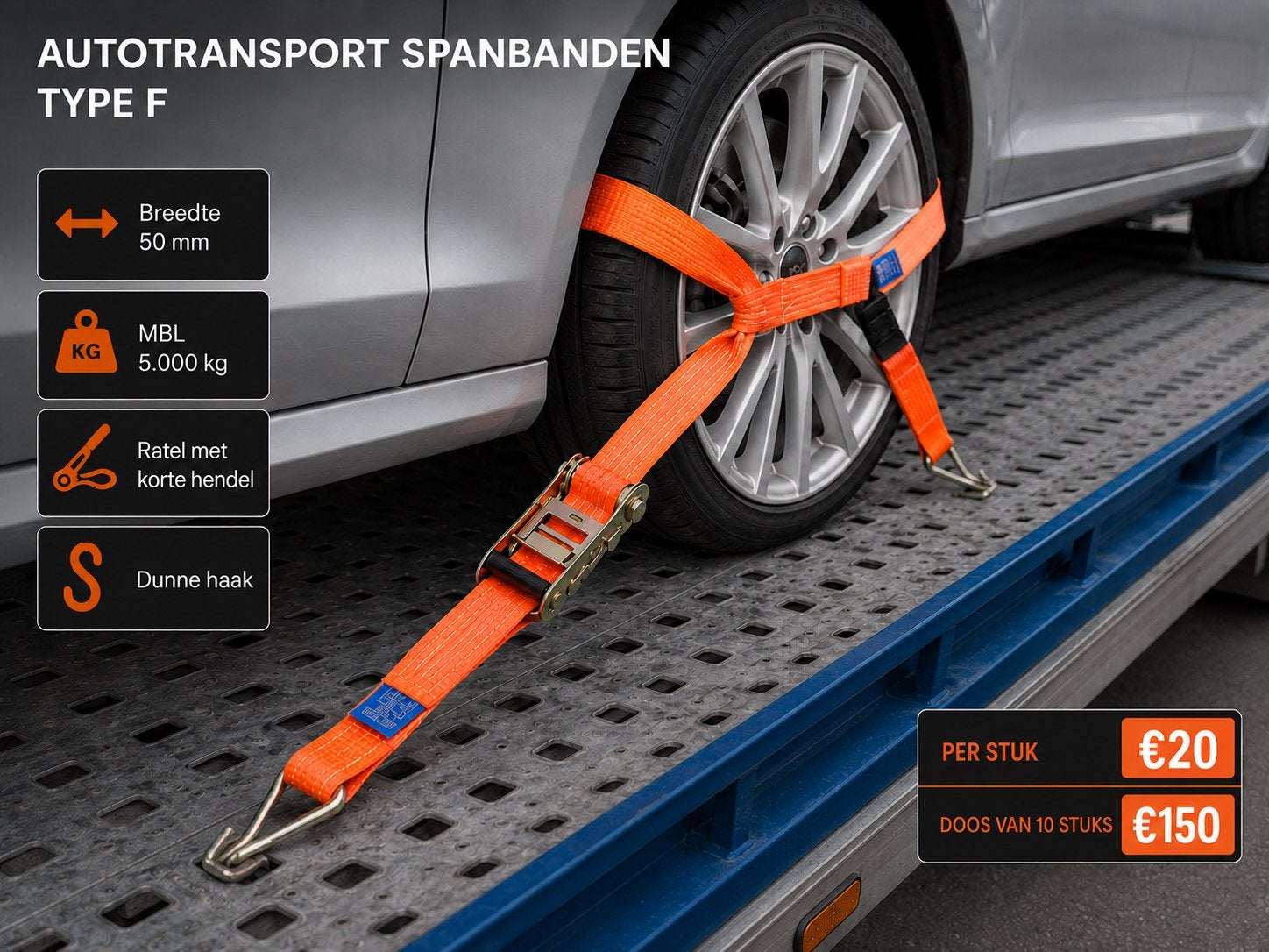 Autotranssport spanbanden 5 ton dunne haak, Ophalen of Verzenden, Nieuw