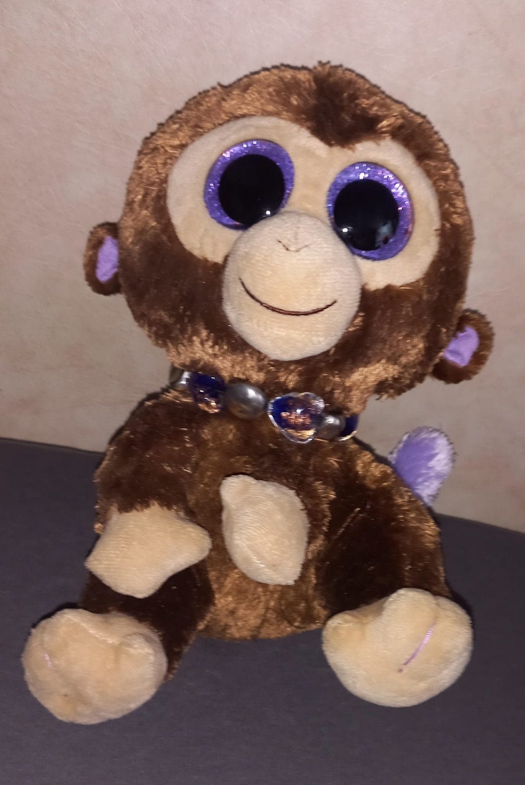 Ty Beanie Boo aap bruin met paarse glitterogen, Ophalen of Verzenden, Middelgroot (20 tot 80 cm), Bruin, Met label