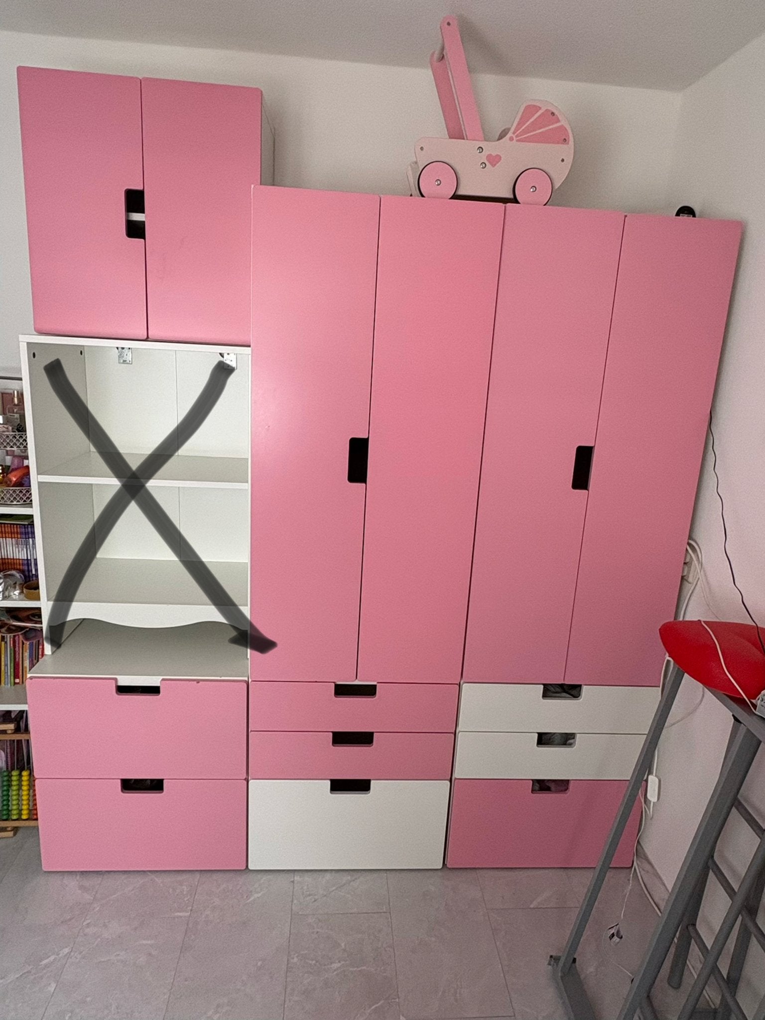 IKEA STUVA kastenset (4 delen) - wit met roze frontjes, Overige materialen, Gebruikt, 100 tot 150 cm, 200 cm of meer