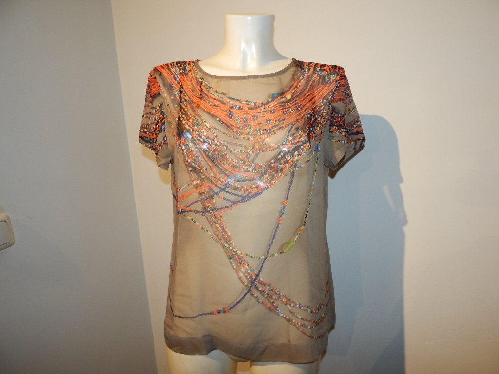 Moschino cheapandchic voile top kettingen print kleur 40, Maat 38/40 (M), Meerkleurig, Zo goed als nieuw, Korte mouw