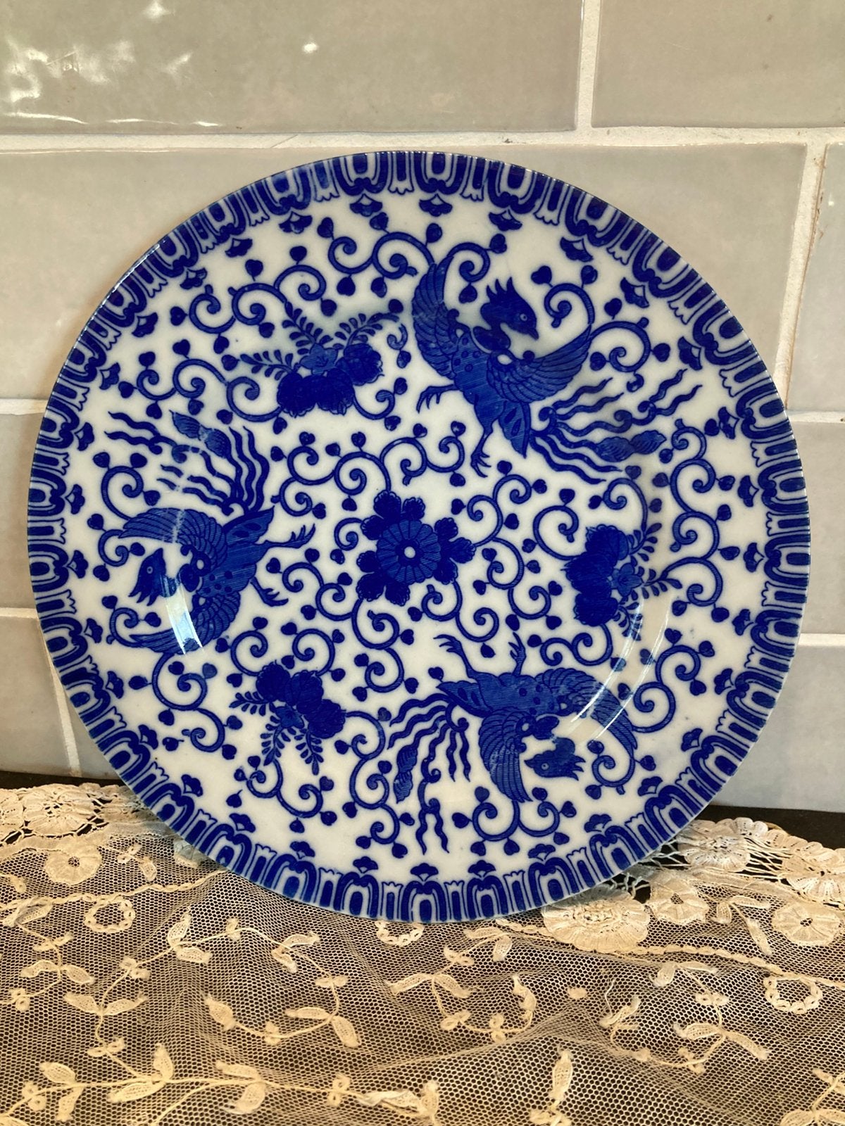 Japans bordje blauw wit (170625), Gebruikt, Ophalen of Verzenden, Bord(en), Overige stijlen